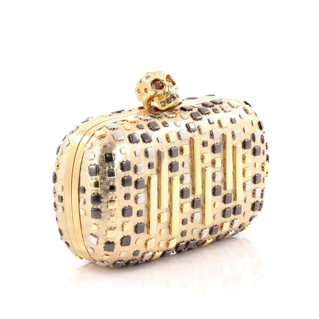 Skull Box Clutch Studded Leather Small