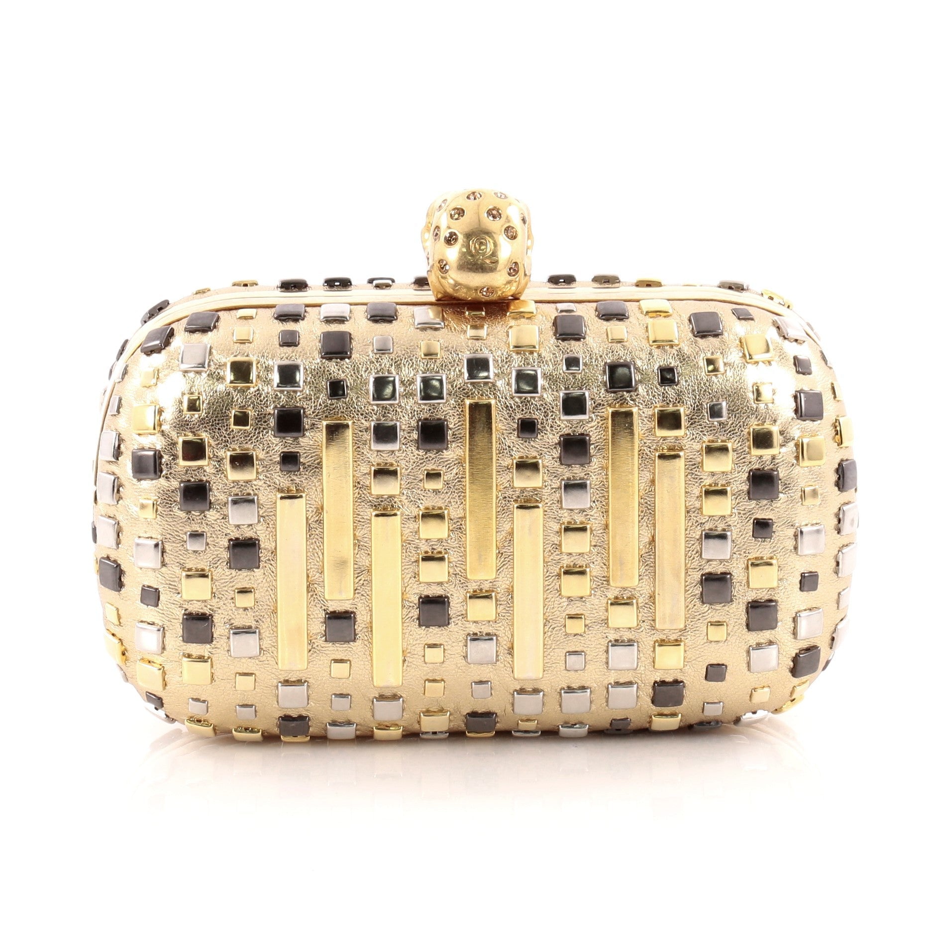 Skull Box Clutch Studded Leather Small