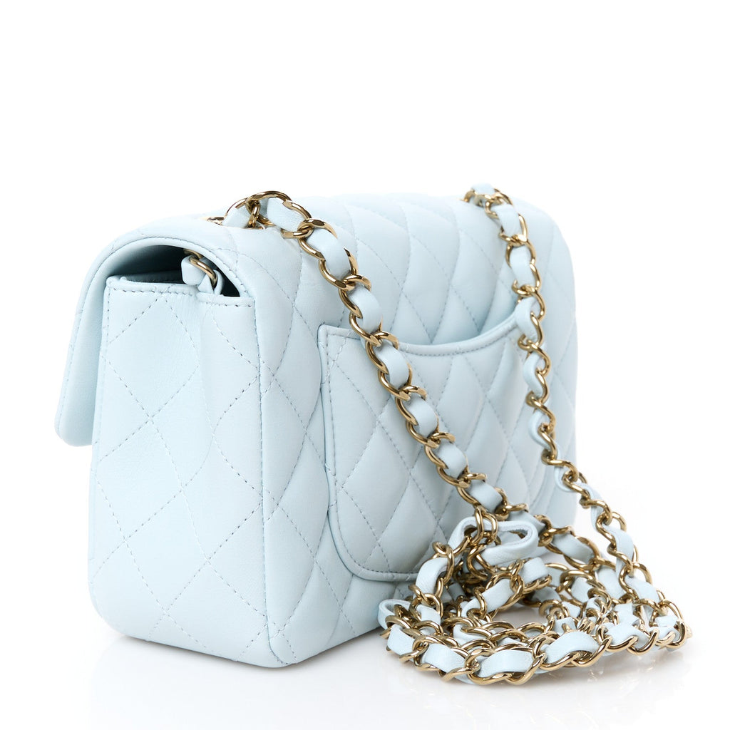 Lambskin Quilted Mini Rectangular Flap Light Blue