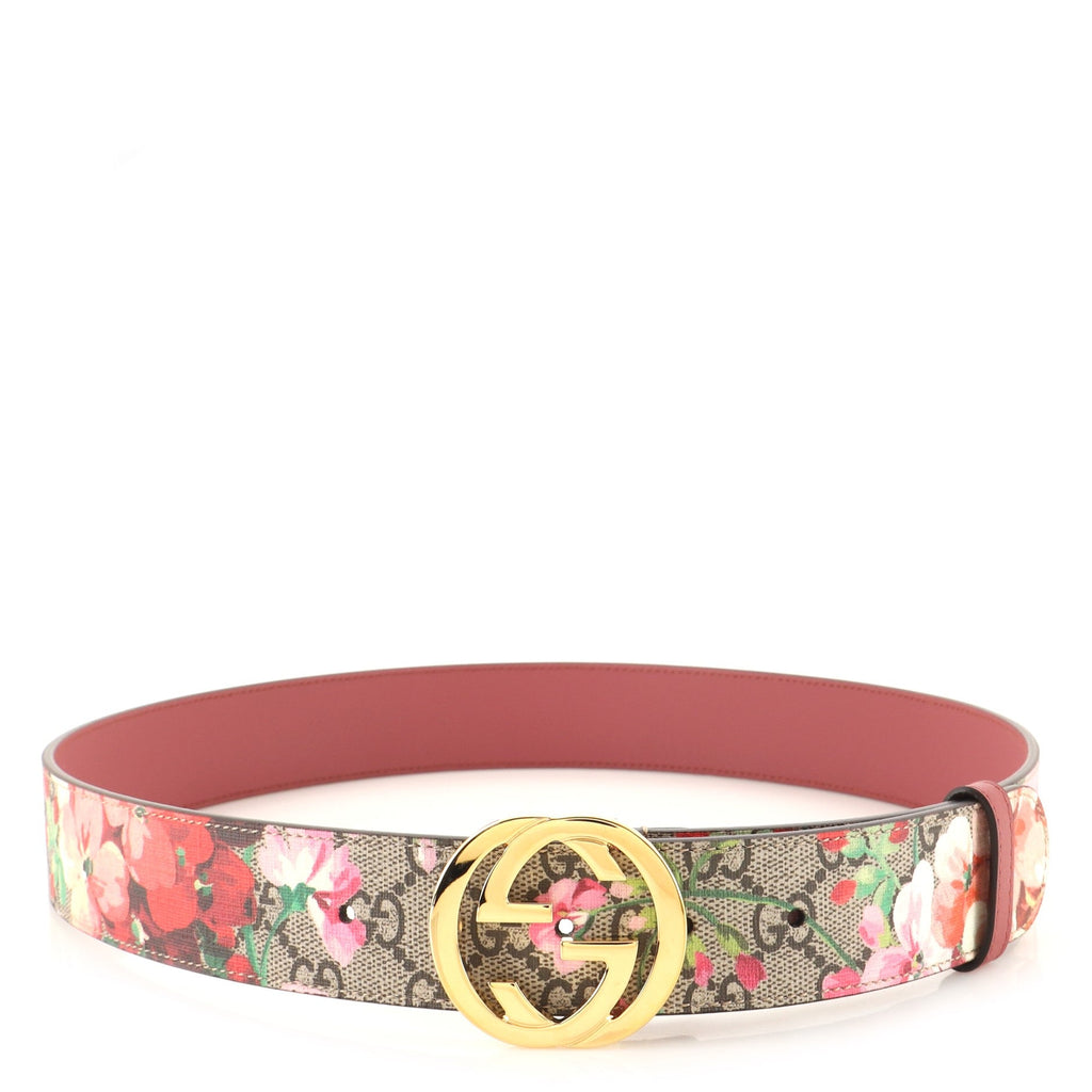 Interlocking G Belt Blooms Print GG Coated Canvas Wide 90
