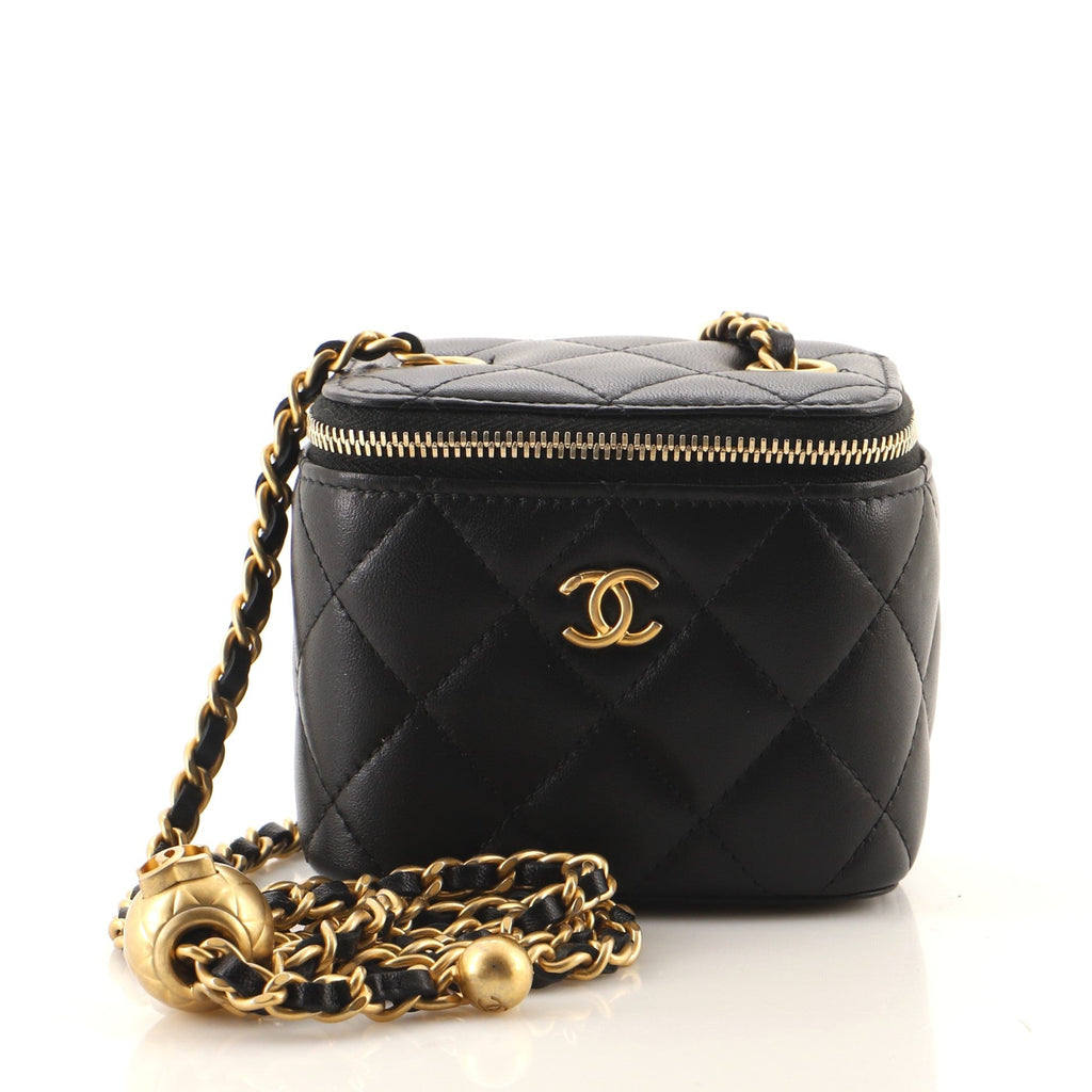 Pearl Crush Vanity Case with Chain Quilted Lambskin Mini