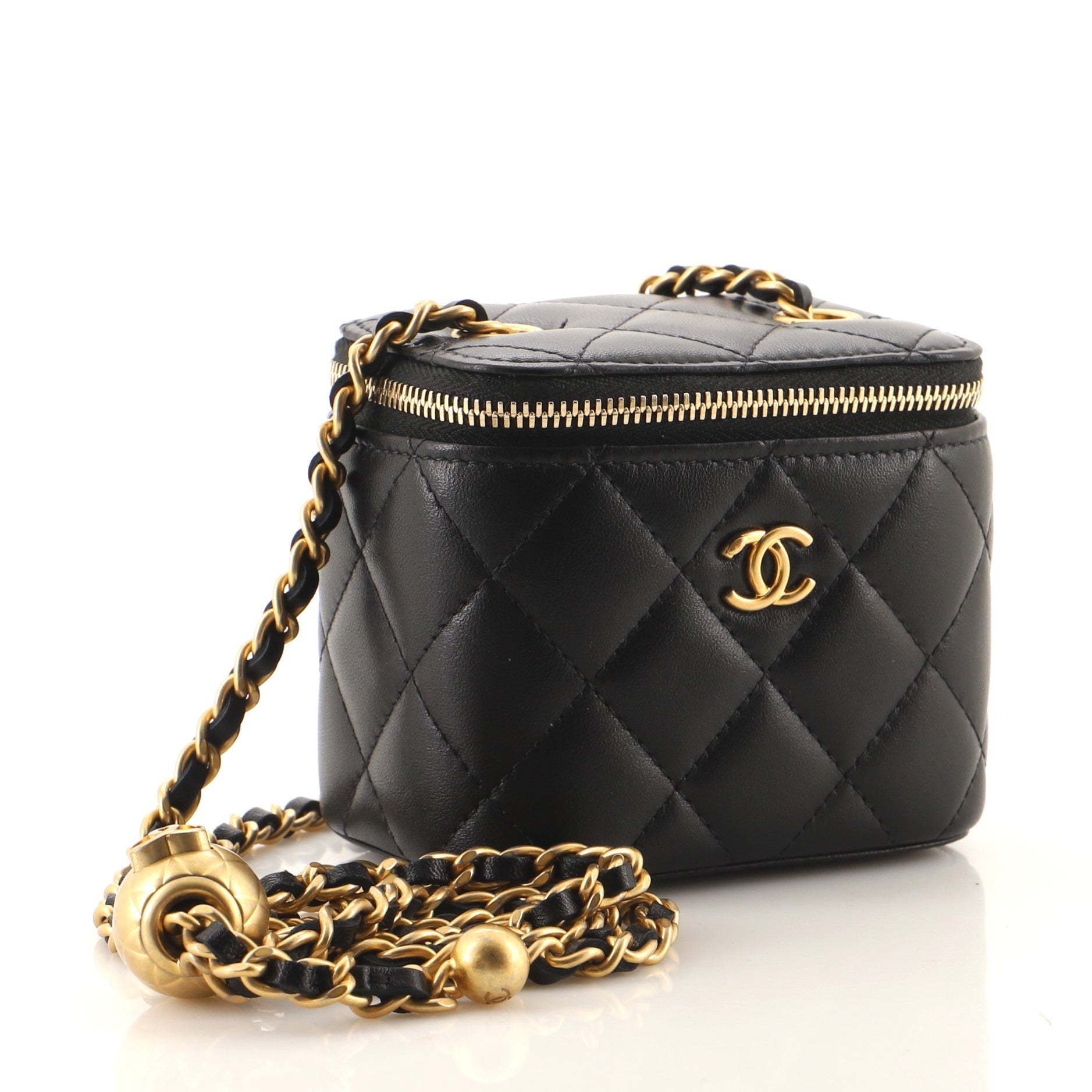 Pearl Crush Vanity Case with Chain Quilted Lambskin Mini