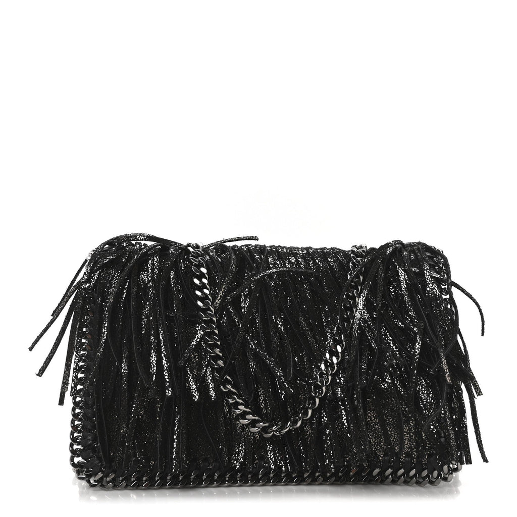 Shaggy Deer Fringe Flat Crossbody Black
