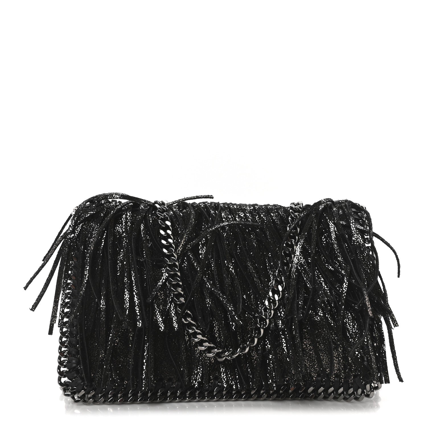 Shaggy Deer Fringe Flat Crossbody Black