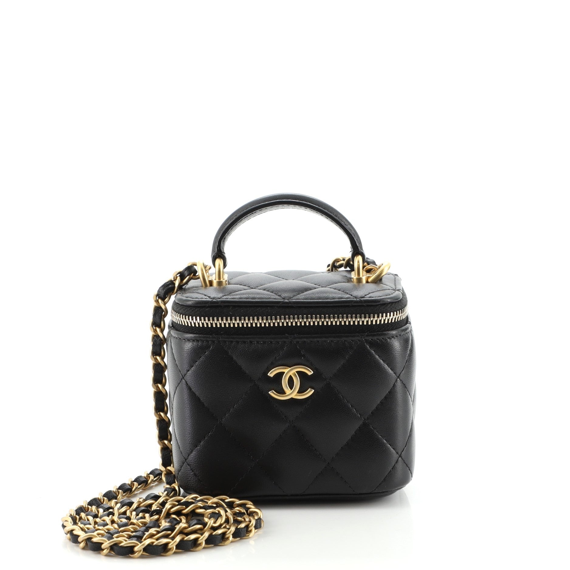 Classic Top Handle Vanity Case with Chain Quilted Lambskin Mini