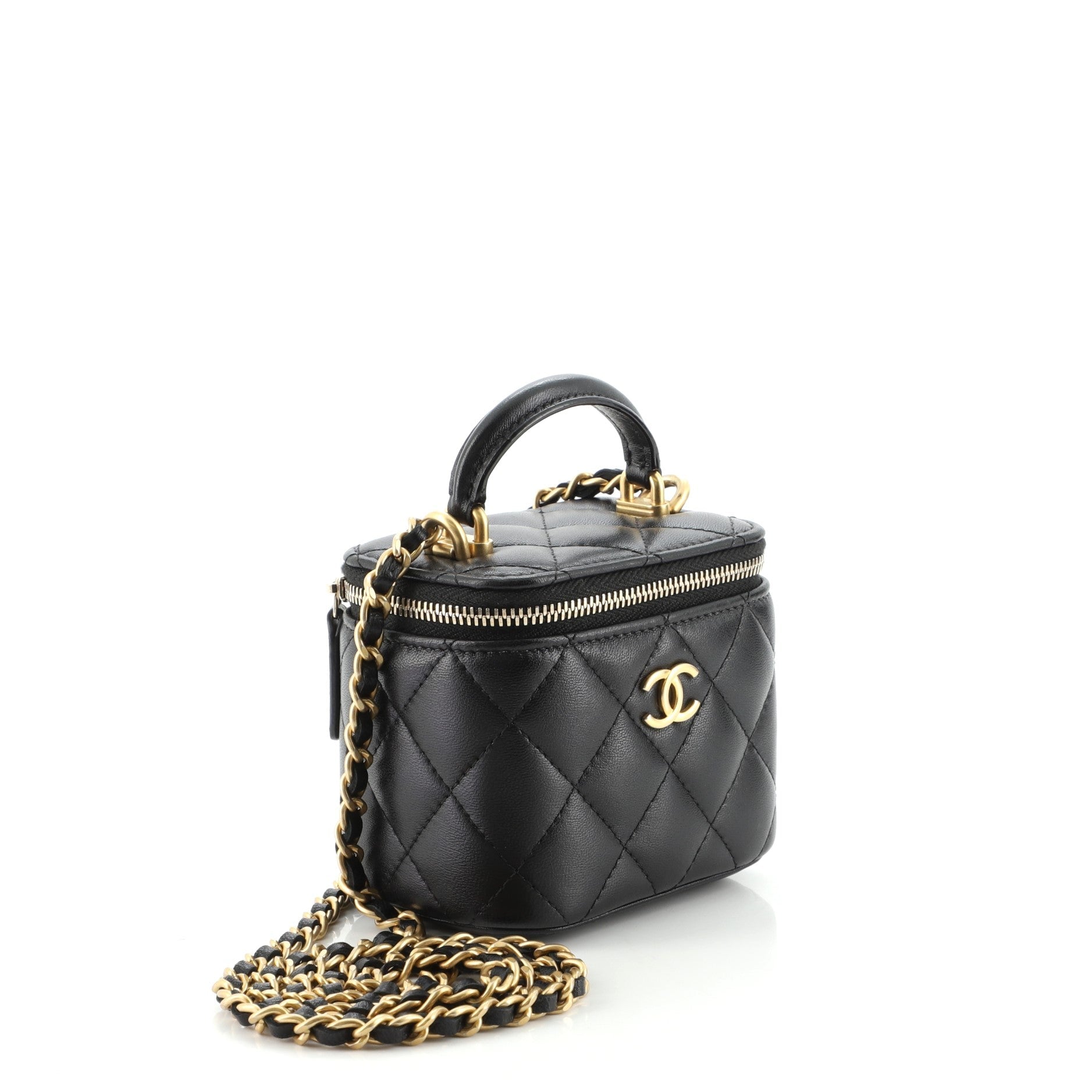 Classic Top Handle Vanity Case with Chain Quilted Lambskin Mini
