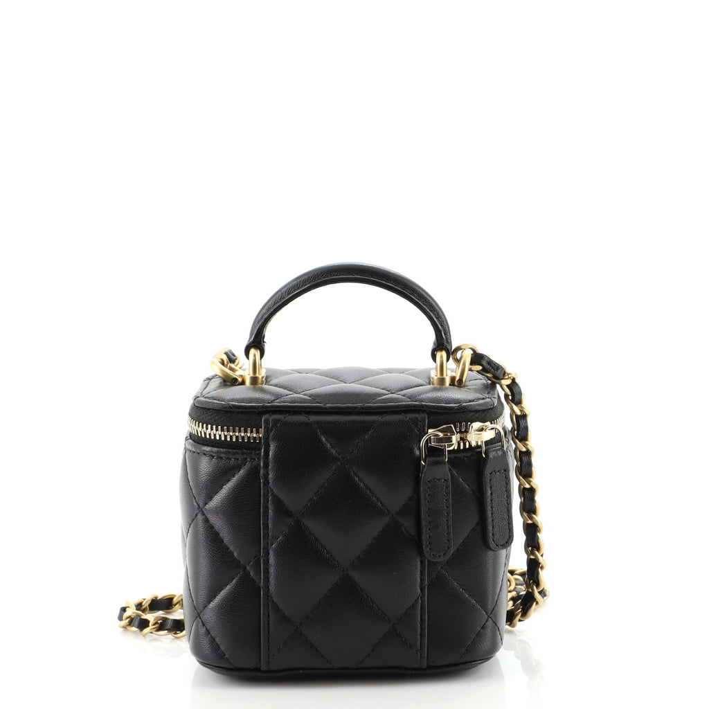 Classic Top Handle Vanity Case with Chain Quilted Lambskin Mini