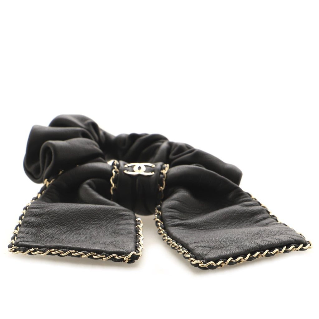 Chain Around CC Bow Hair Tie Lambskin XS