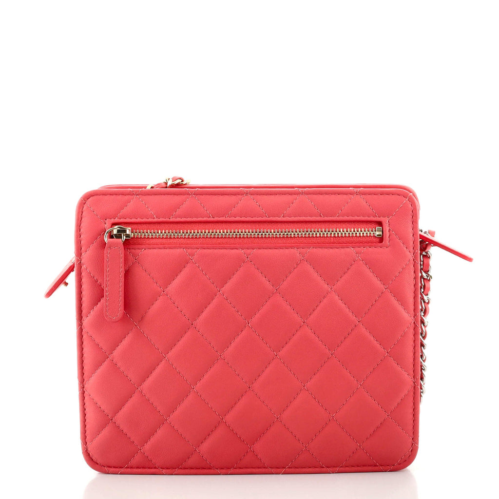 Front Pocket Square Clutch with Chain Quilted Lambskin Small