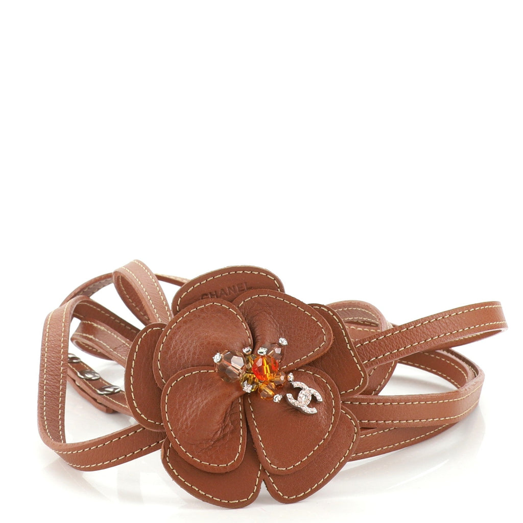Camellia CC double Strand Belt Leather with Crystals and Beads Thin 90