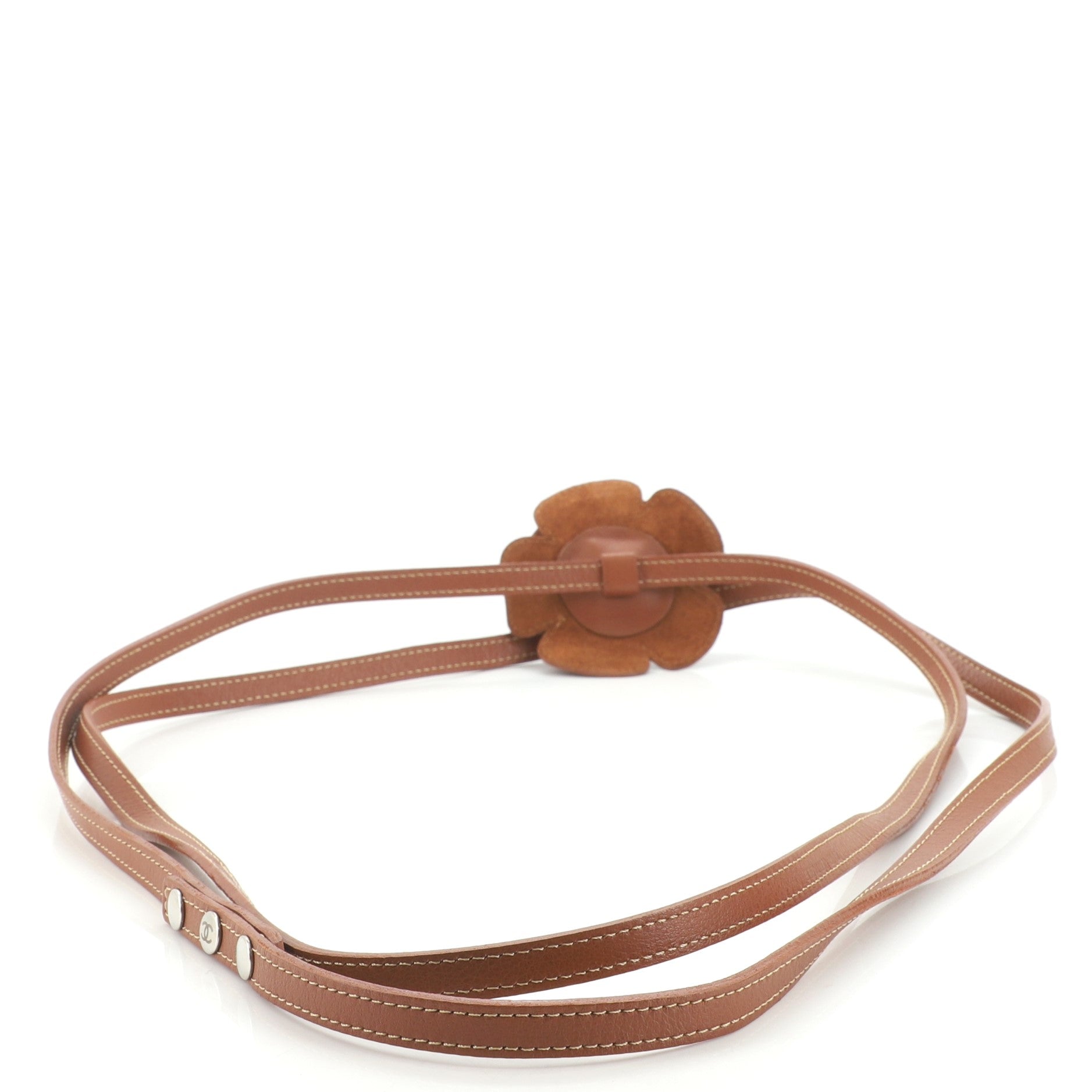 Camellia CC double Strand Belt Leather with Crystals and Beads Thin 90