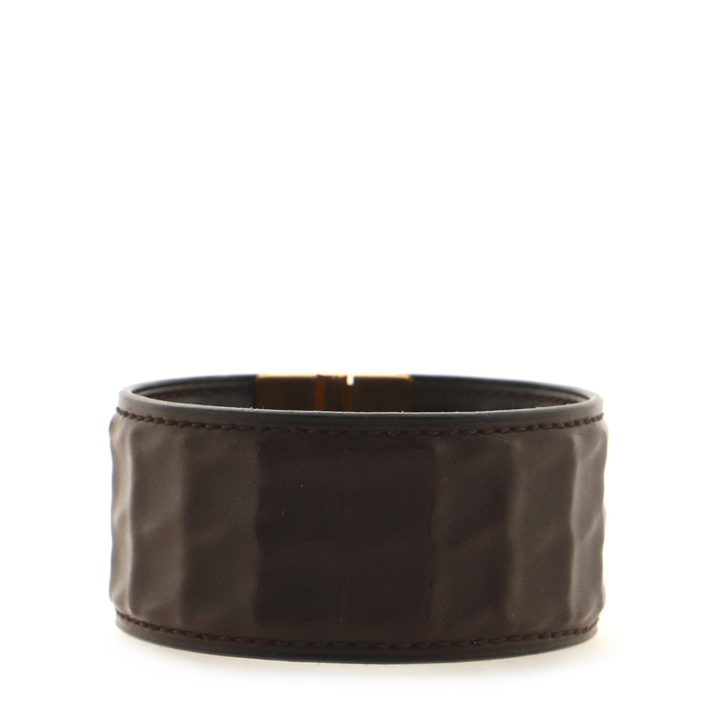 Hinged Bracelet Waved Leather with Metal