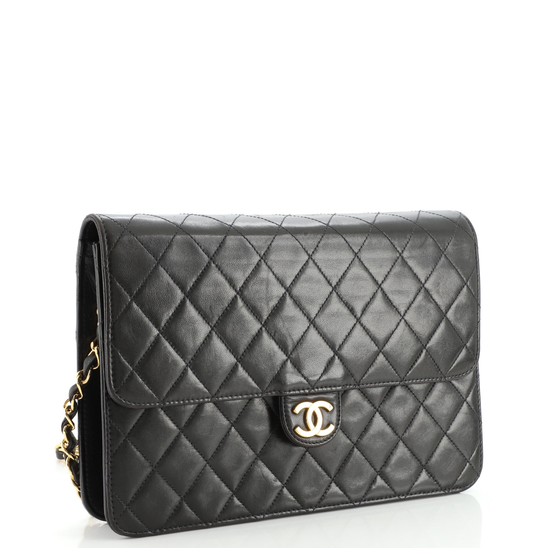 Vintage Clutch with Chain Quilted Leather Medium