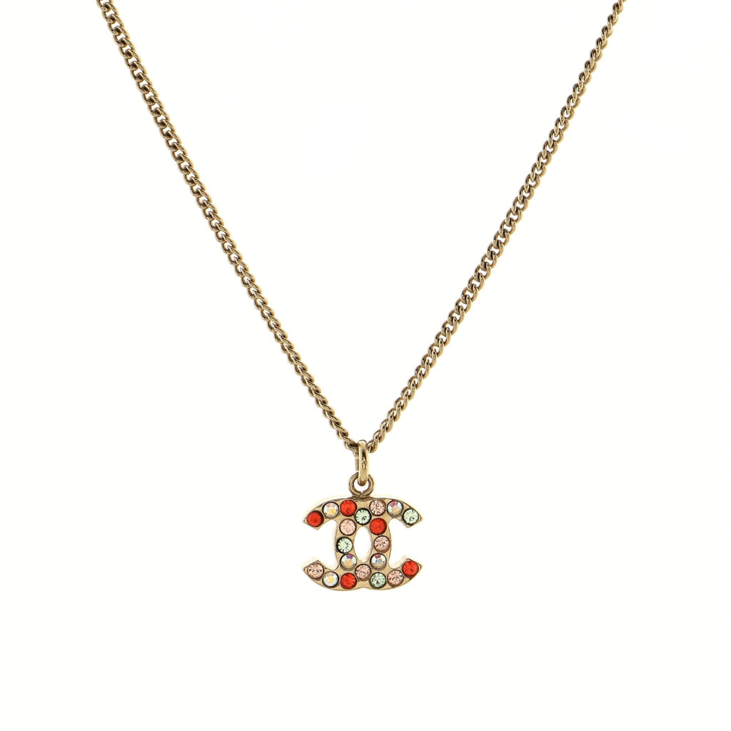 CC Pendant Necklace Metal with Crystals