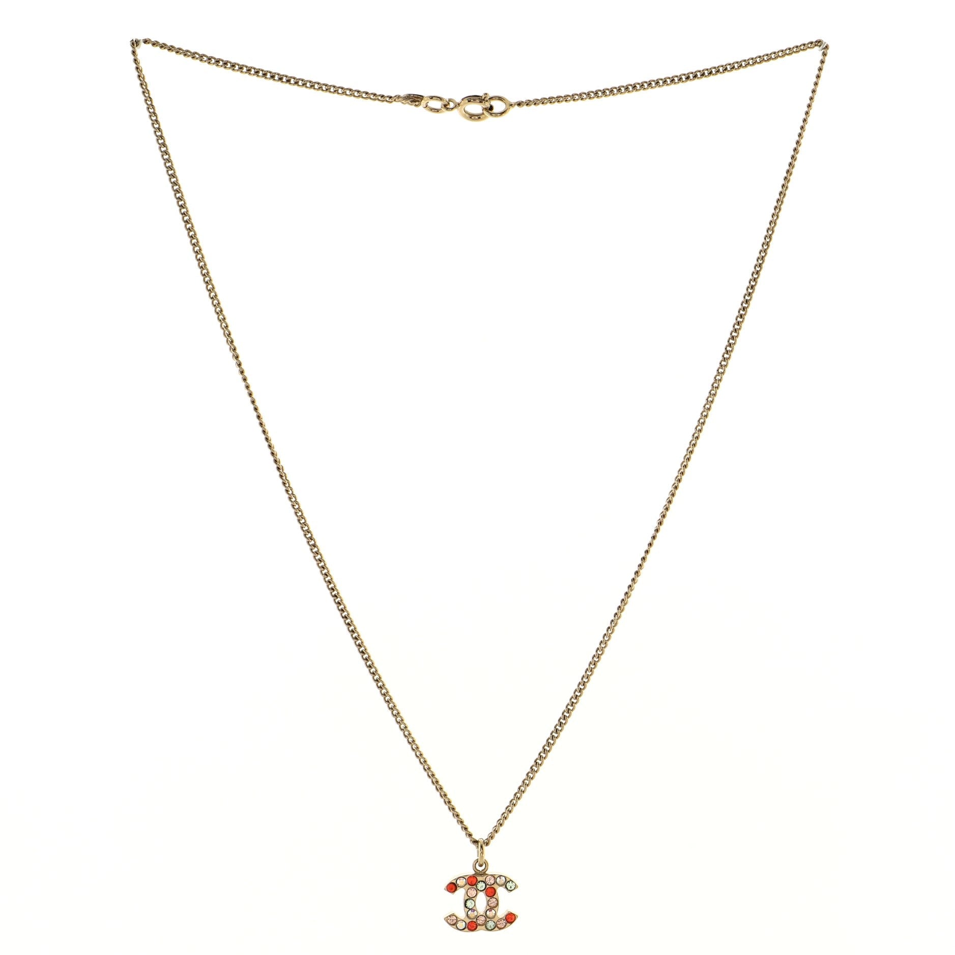 CC Pendant Necklace Metal with Crystals