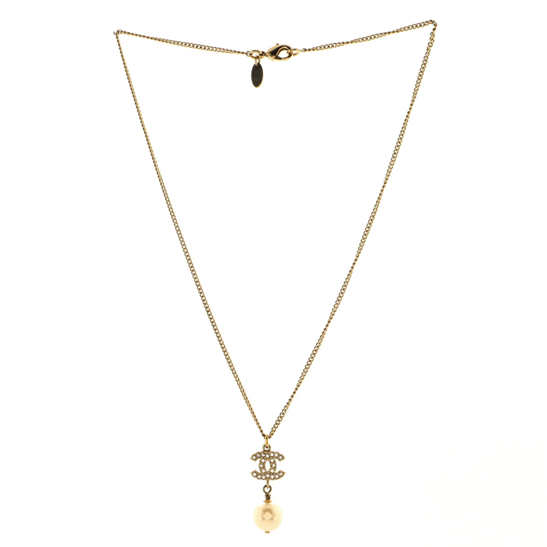 CC Pearl Drop Necklace Crystal Embellished Metal