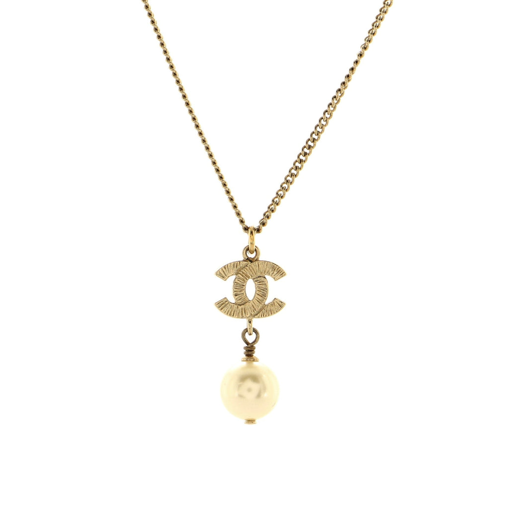 CC Pearl Drop Necklace Crystal Embellished Metal