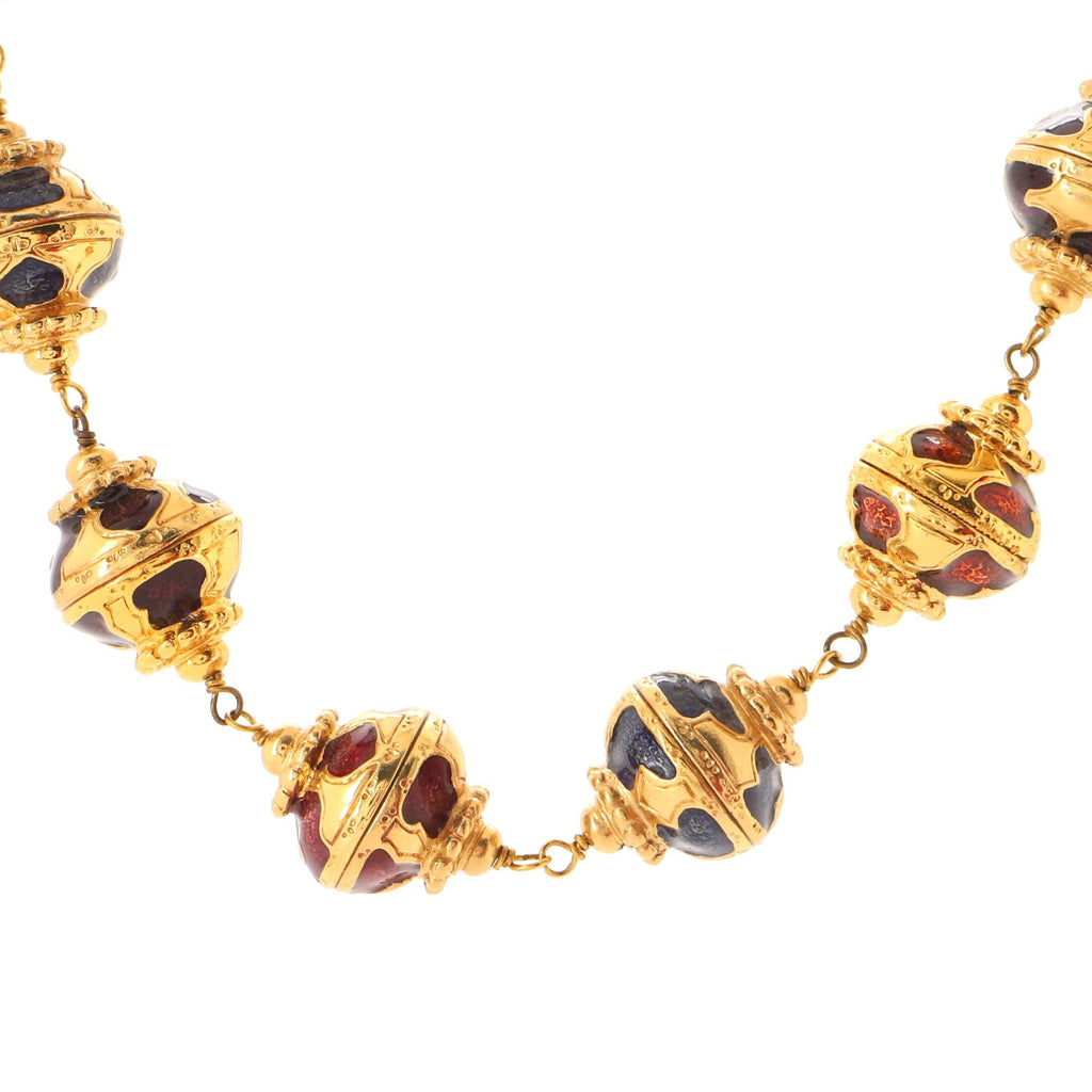 Vintage Ball Chain Necklace Metal and Enamel