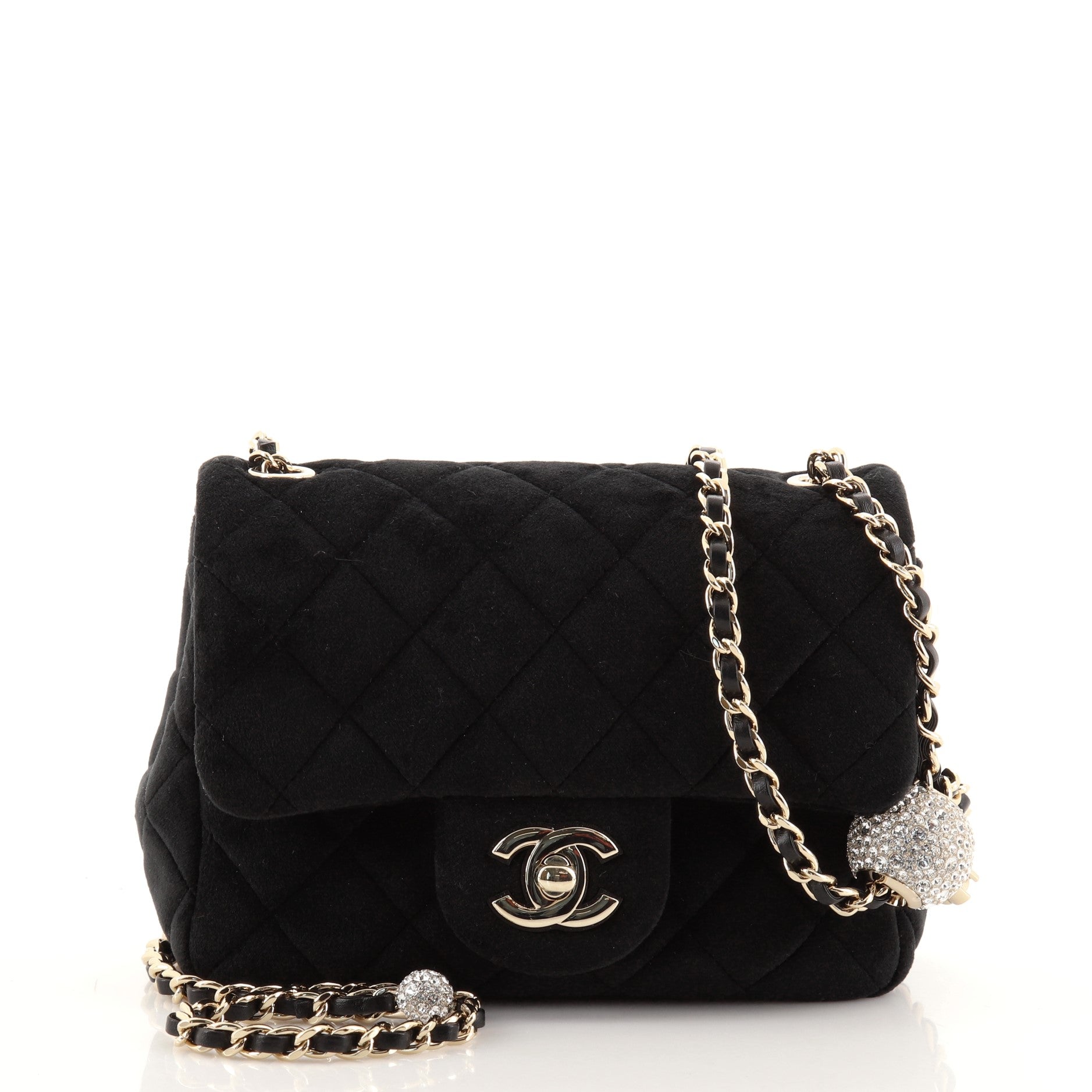Pearl Crush Square Flap Bag Quilted Velvet with Crystal Detail Mini