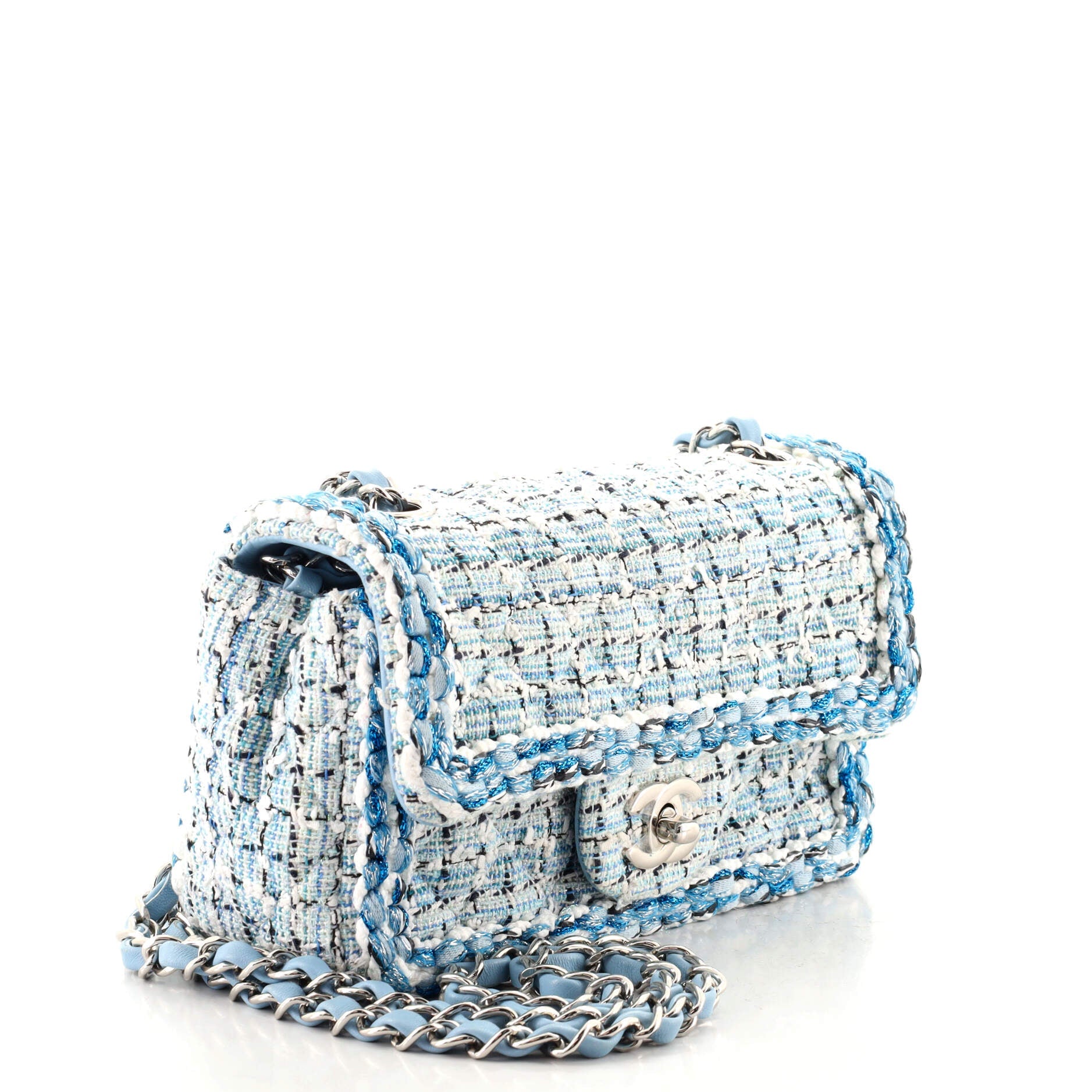 Classic Single Flap Bag Braided Quilted Tweed Mini