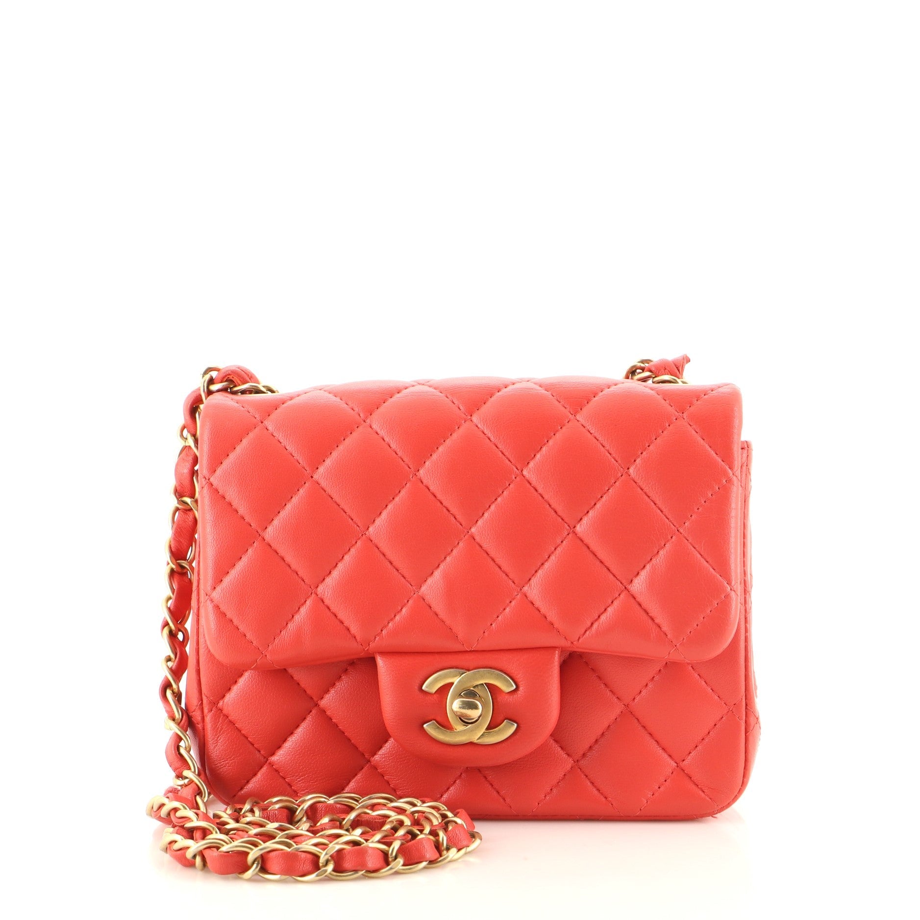 Square Classic Single Flap Bag Quilted Lambskin Mini