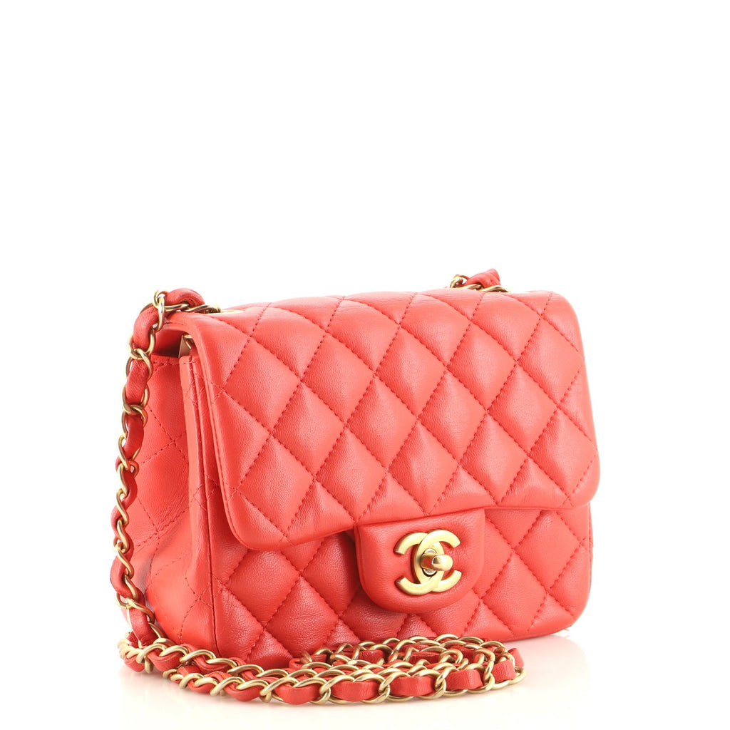 Square Classic Single Flap Bag Quilted Lambskin Mini