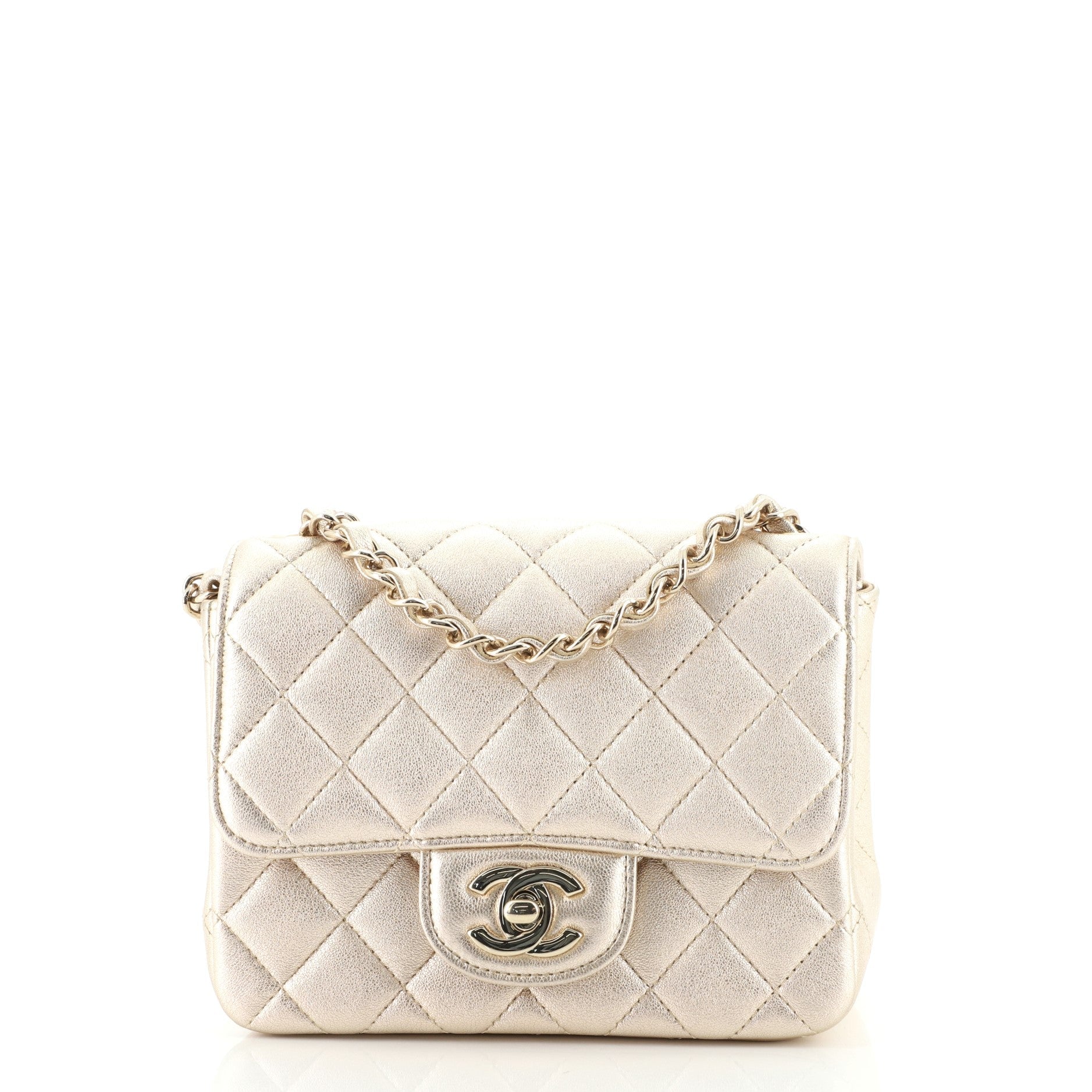 Square Classic Single Flap Bag Quilted Metallic Lambskin Mini