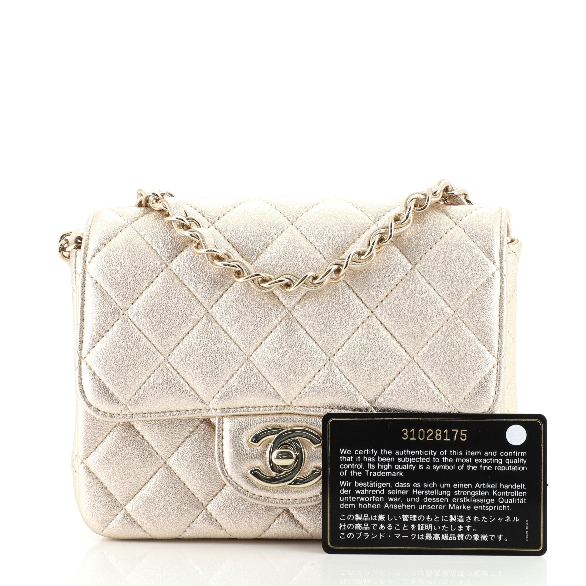 Square Classic Single Flap Bag Quilted Metallic Lambskin Mini