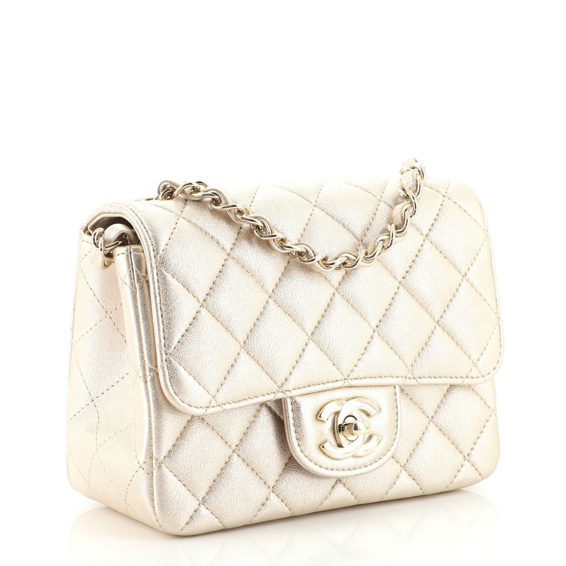 Square Classic Single Flap Bag Quilted Metallic Lambskin Mini
