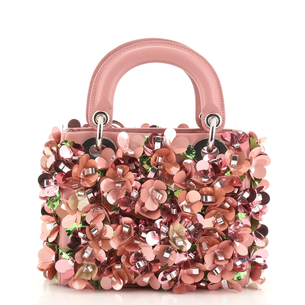 Lady Dior Flower Charm Bag Embellished Leather Mini
