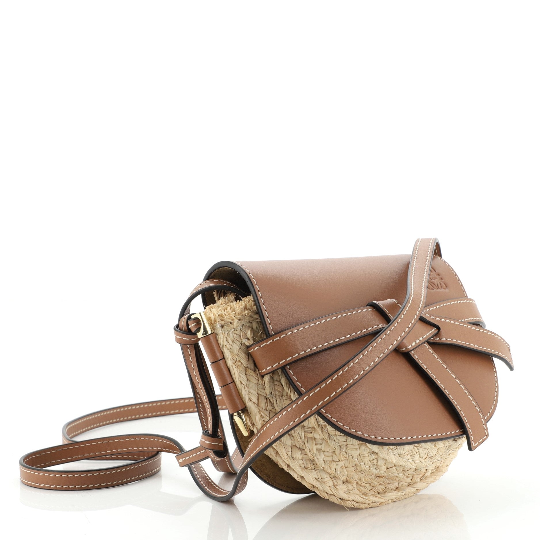Gate Shoulder Bag Leather and Straw Mini