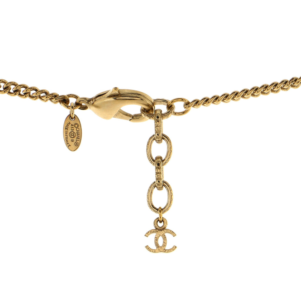 CC Pendant Long Necklace Metal with Faux Pearl