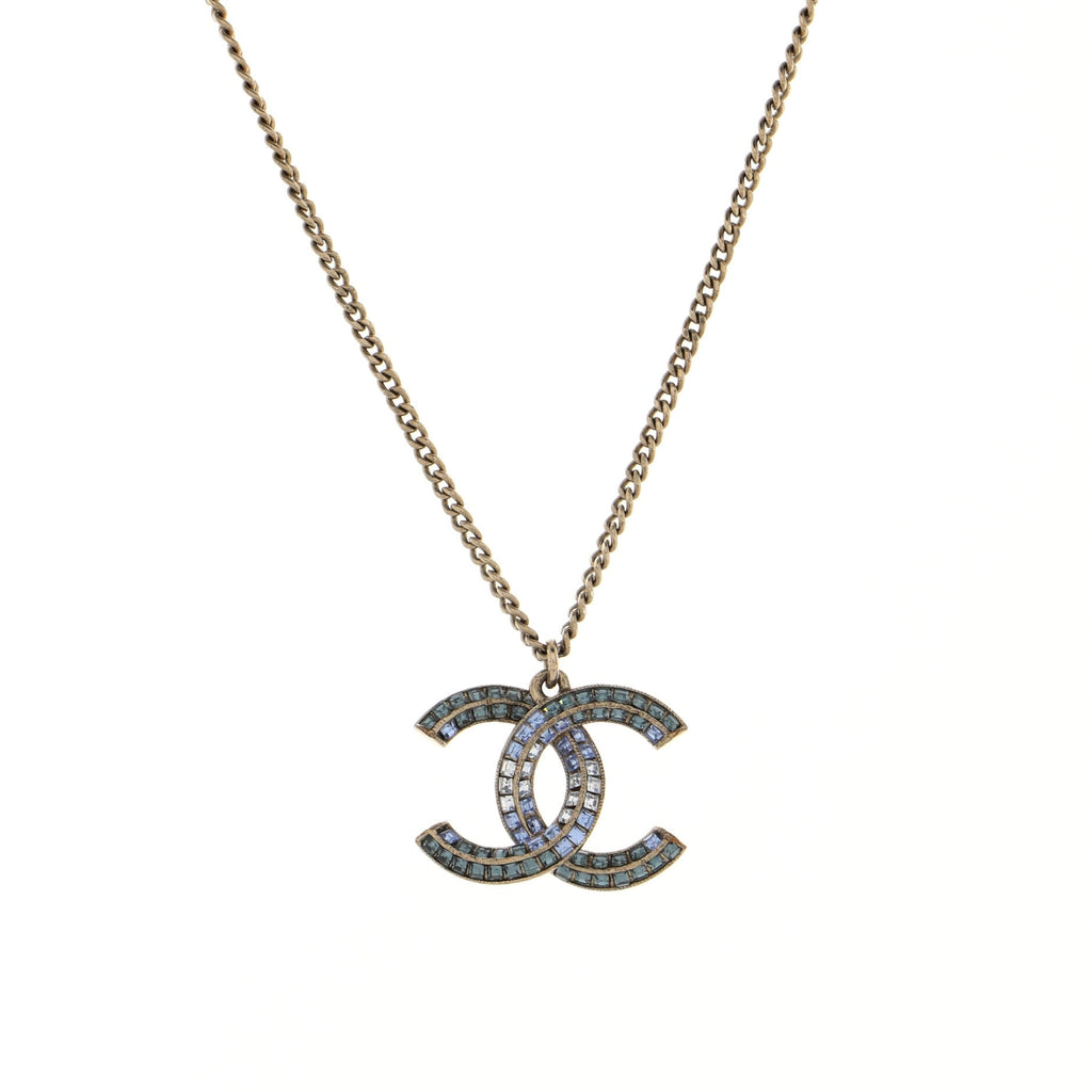CC Pendant Necklace Metal with Crystals