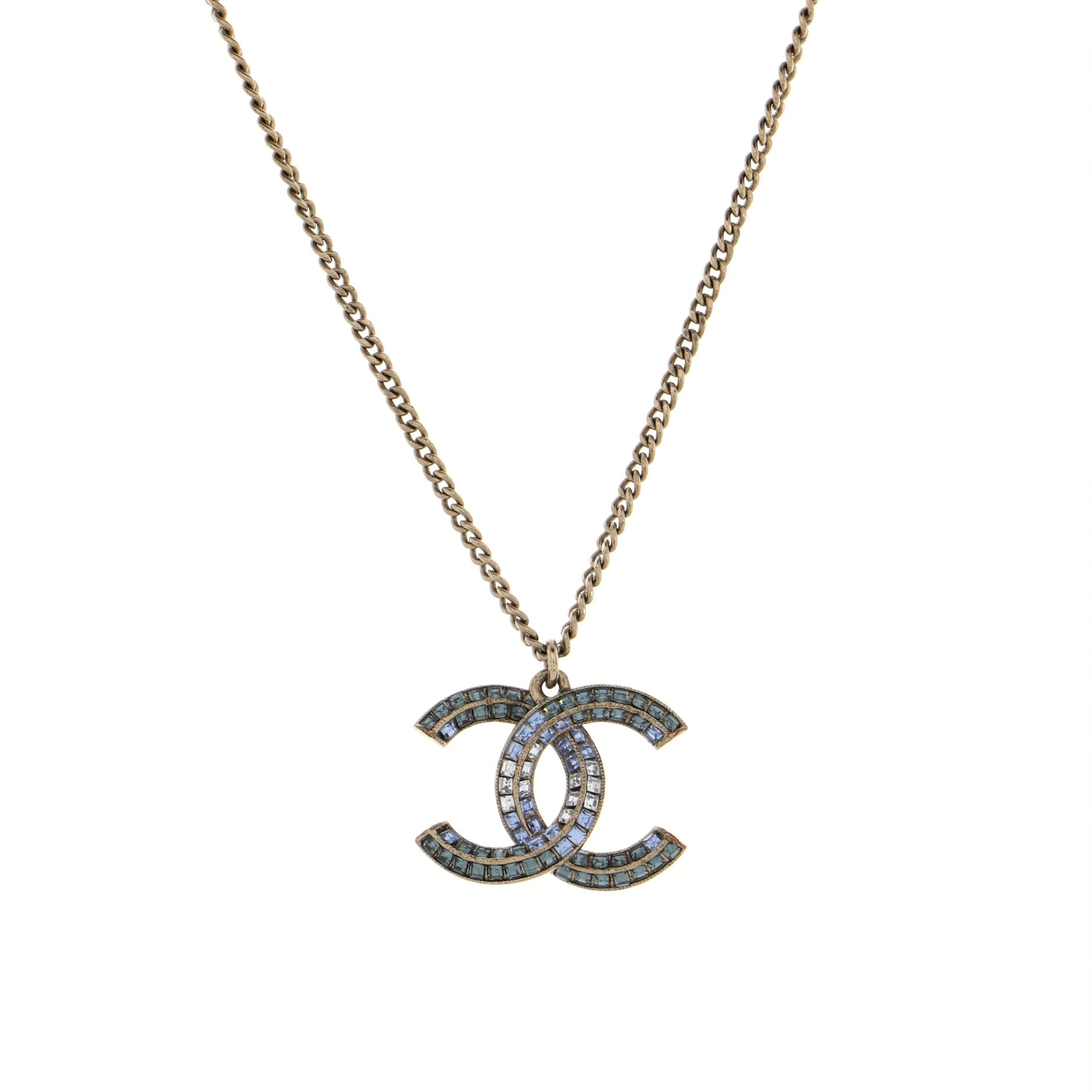 CC Pendant Necklace Metal with Crystals