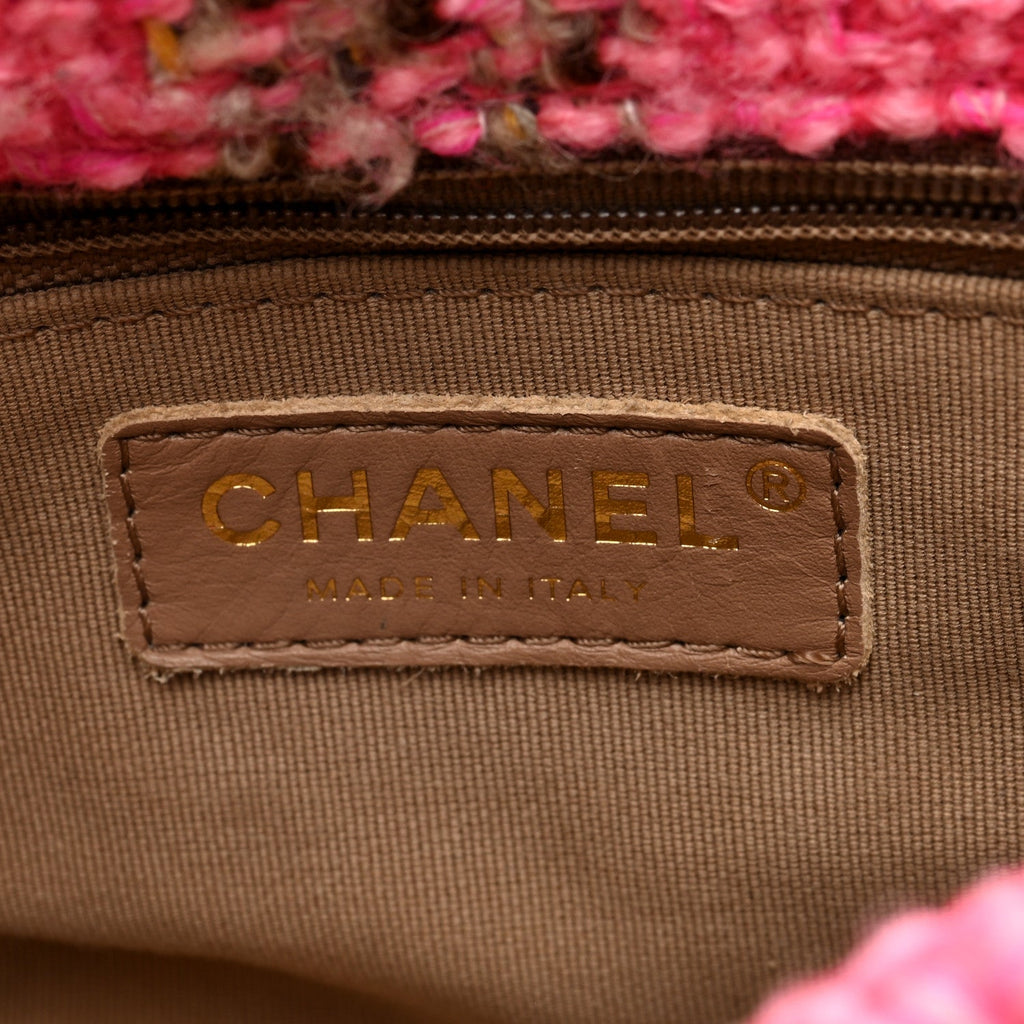 Wool Tweed Quilted Small Elegant Chain Flap Pink Brown