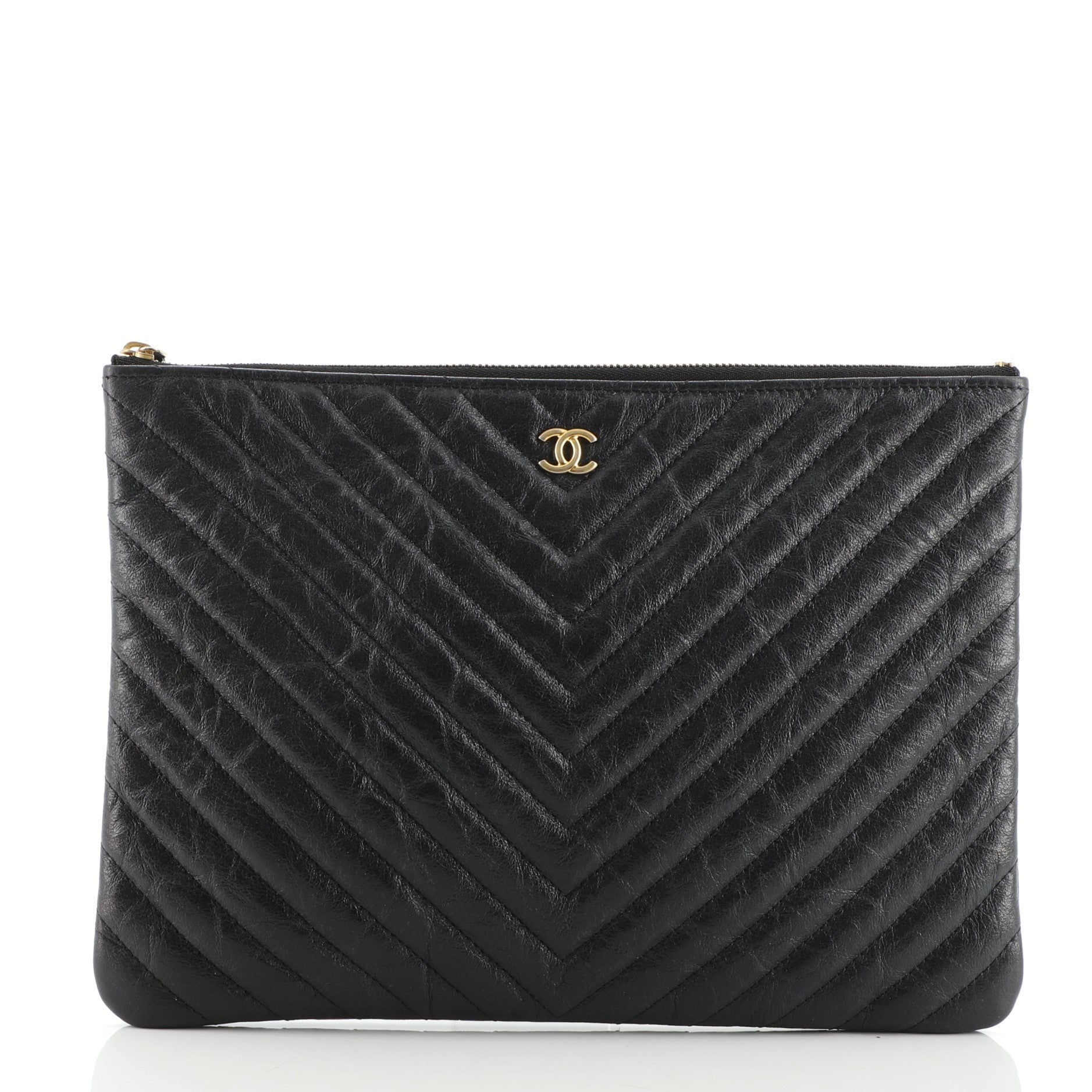 O Case Clutch Chevron Aged Calfskin Medium