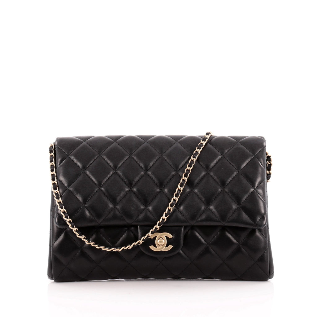 Clutch with Chain Quilted Lambskin