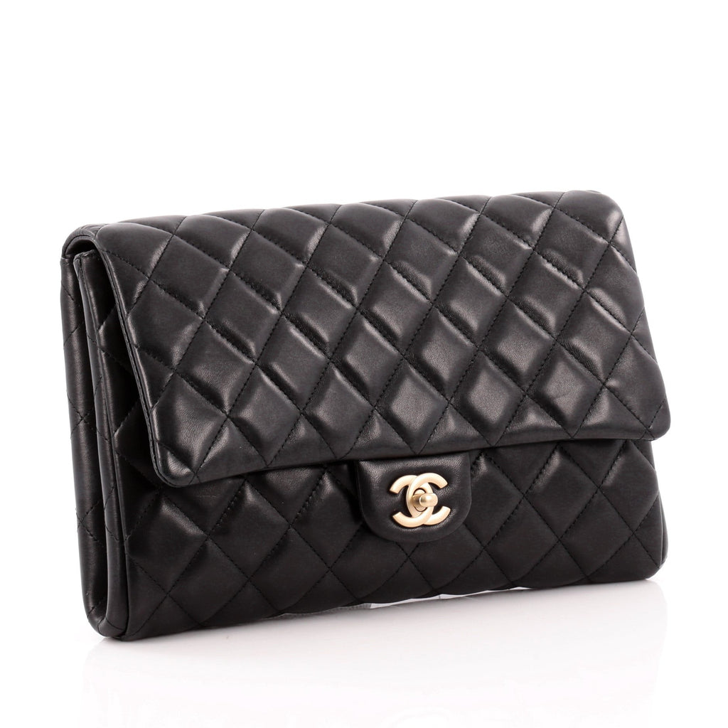 Clutch with Chain Quilted Lambskin