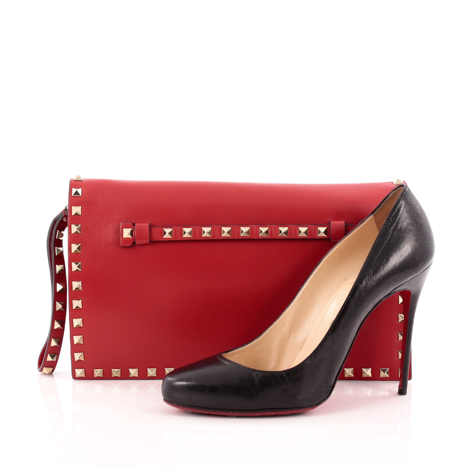 Rockstud Flap Clutch Leather