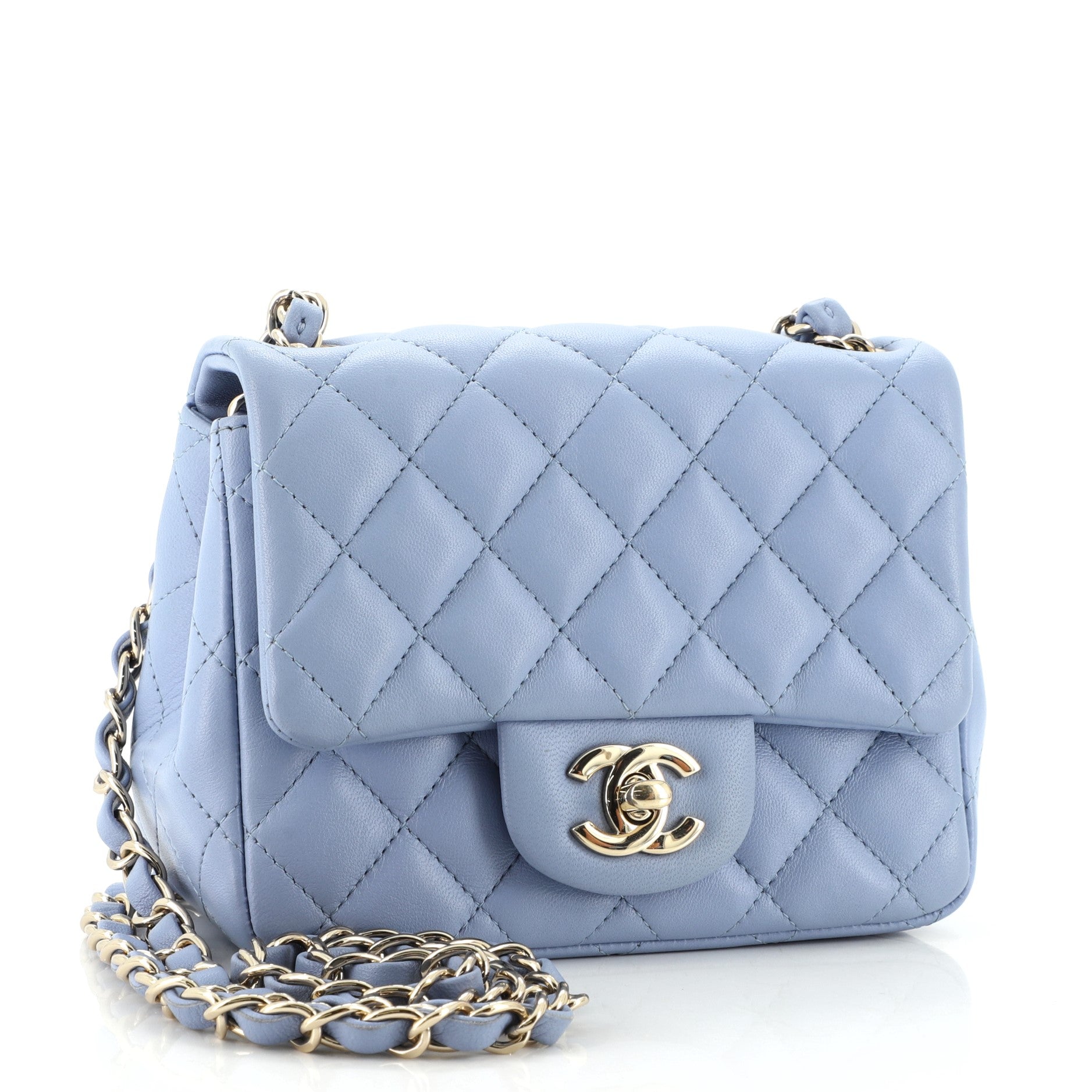 Square Classic Single Flap Bag Quilted Lambskin Mini