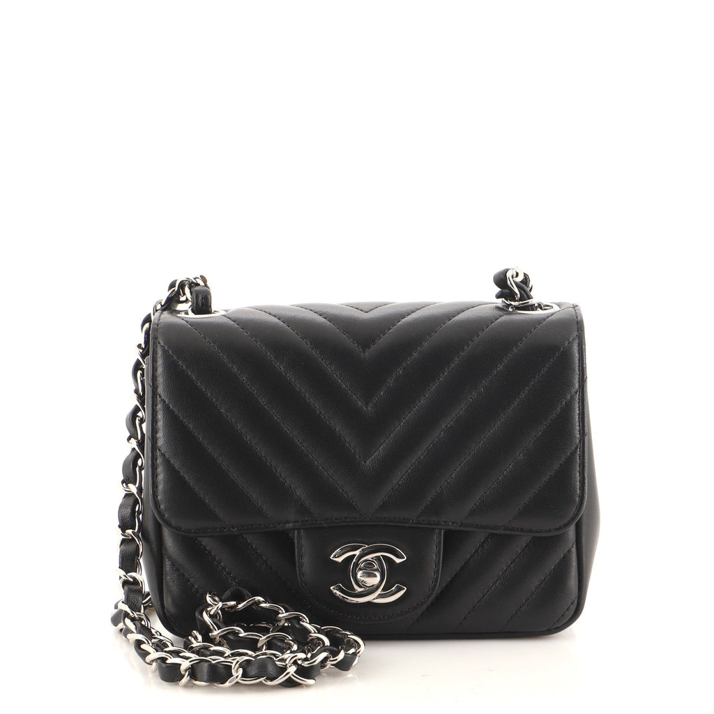 Square Classic Single Flap Bag Chevron Lambskin Mini