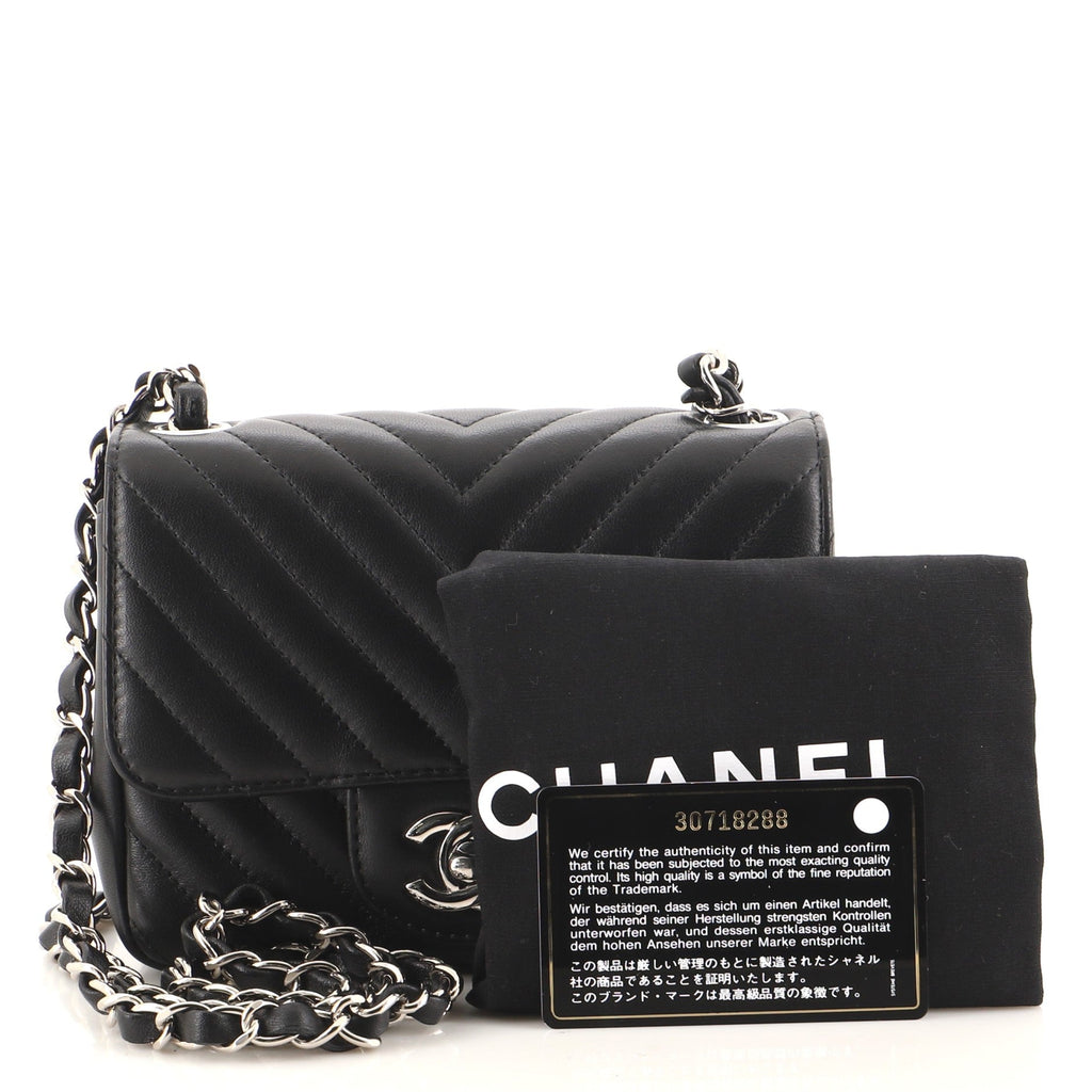 Square Classic Single Flap Bag Chevron Lambskin Mini