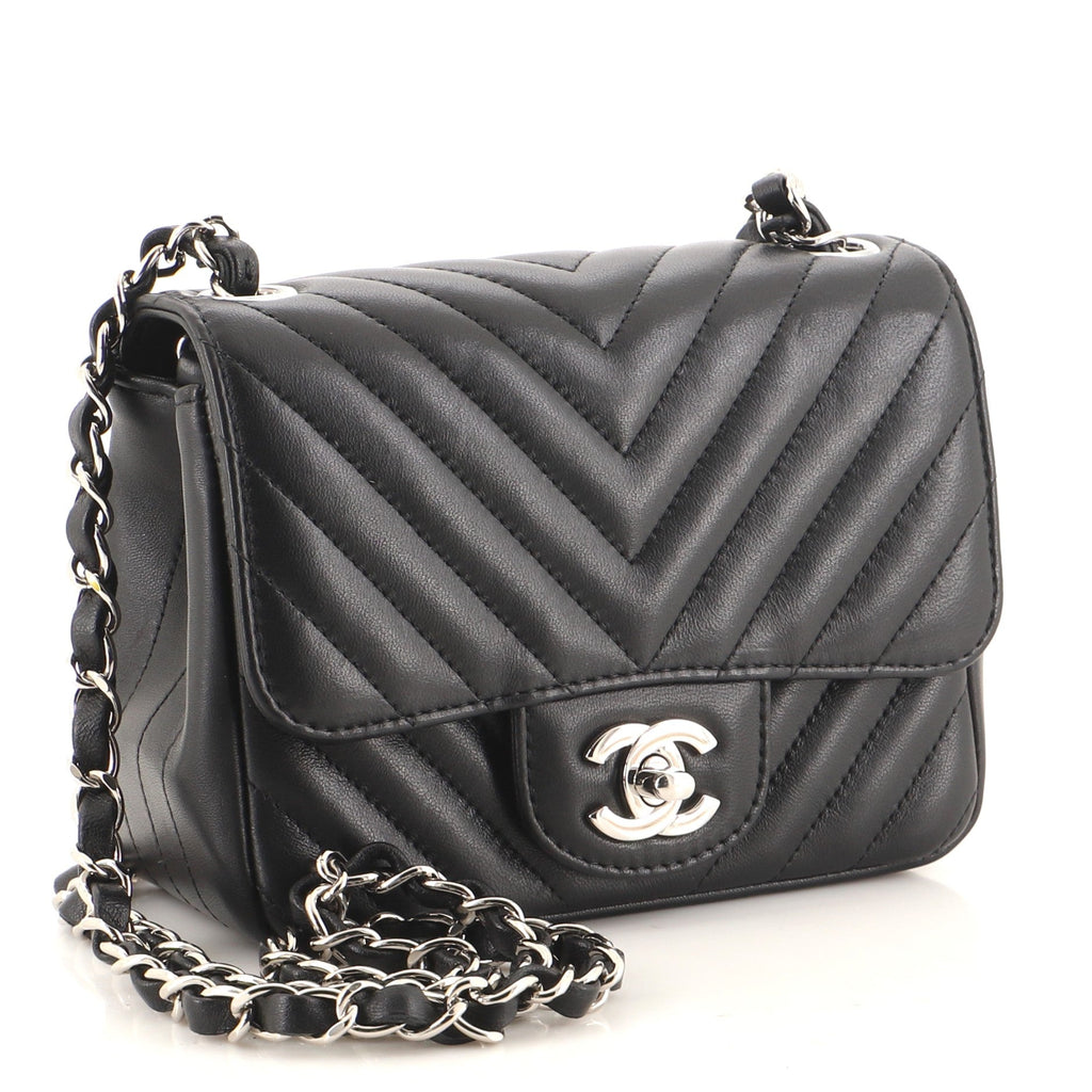 Square Classic Single Flap Bag Chevron Lambskin Mini