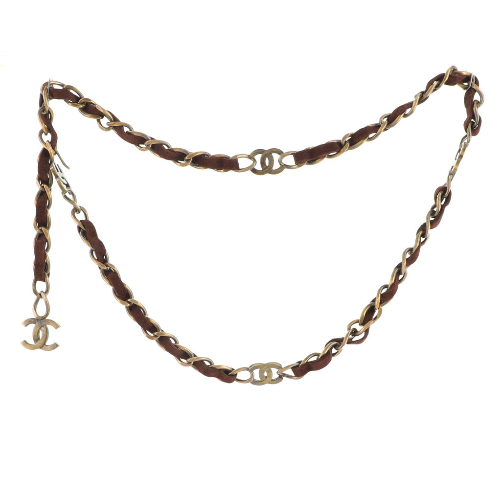Vintage CC Chain Belt Metal and Suede 80