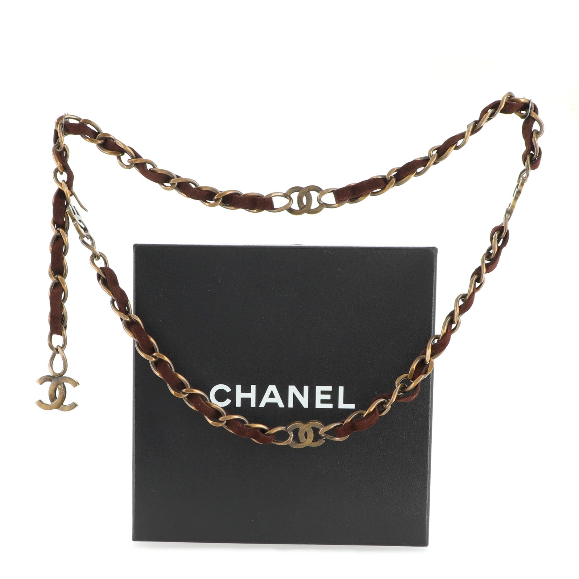 Vintage CC Chain Belt Metal and Suede 80
