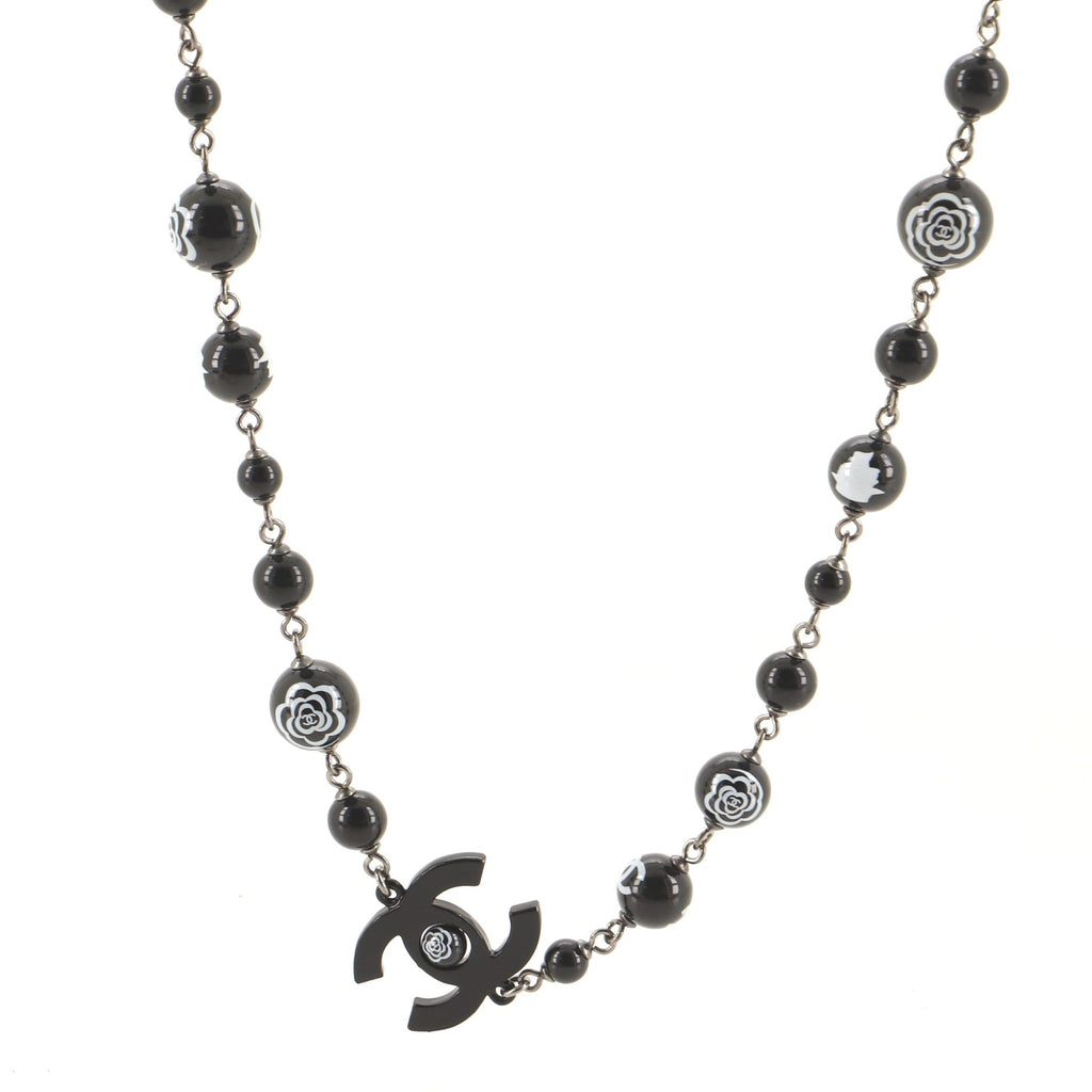 CC Long Camellia Bead Necklace Resin and Metal