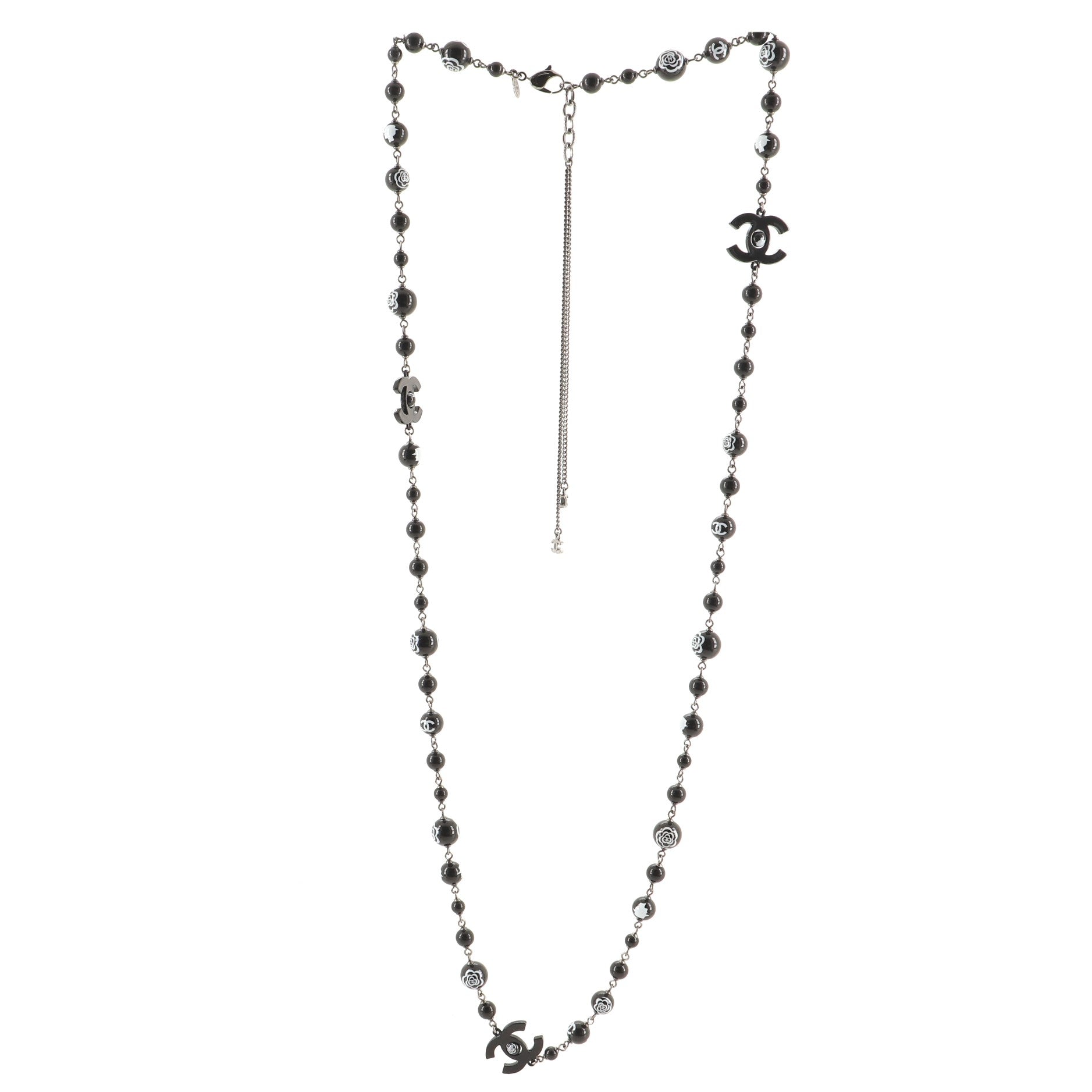 CC Long Camellia Bead Necklace Resin and Metal