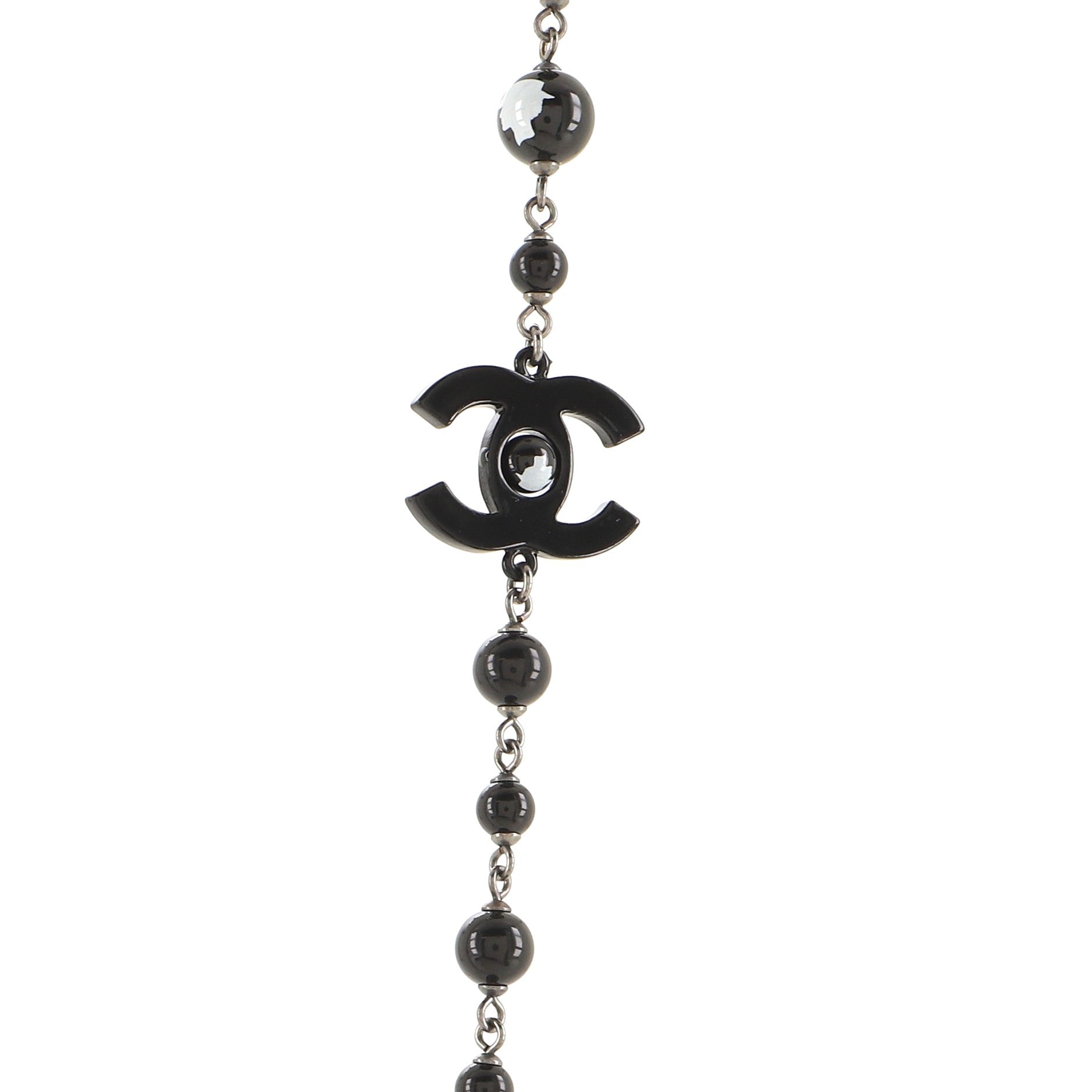 CC Long Camellia Bead Necklace Resin and Metal