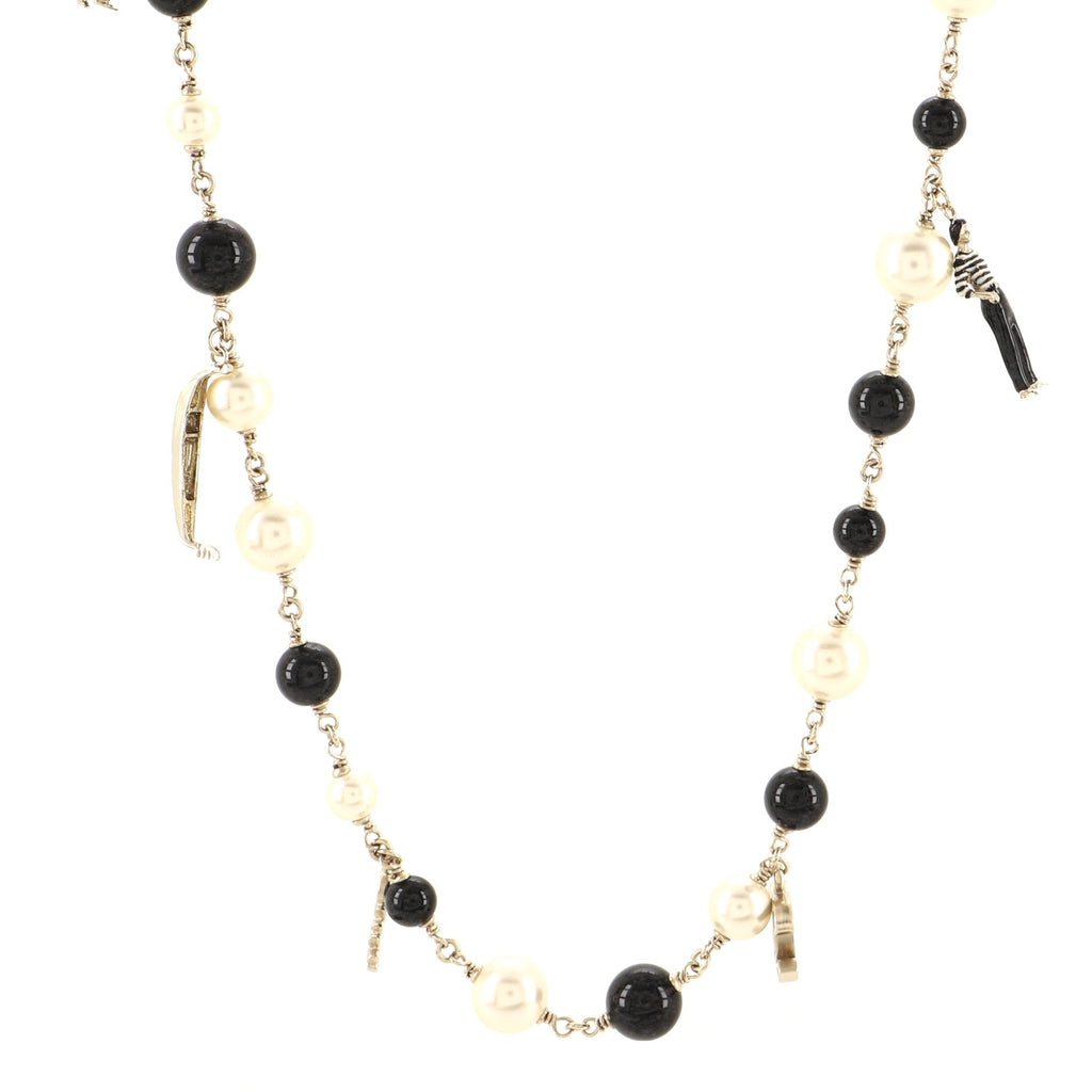CC Long Gondola Charm Necklace Metal with Faux Pearls and Beads