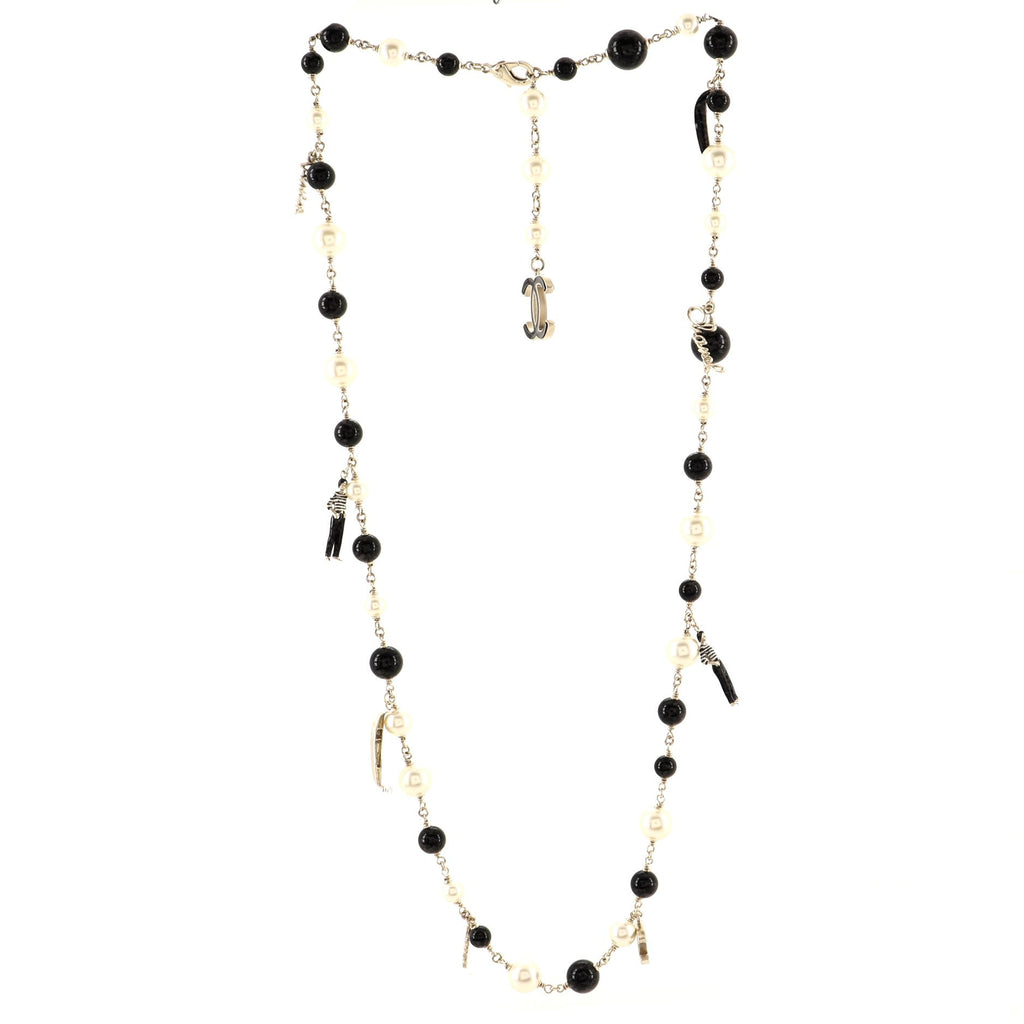 CC Long Gondola Charm Necklace Metal with Faux Pearls and Beads